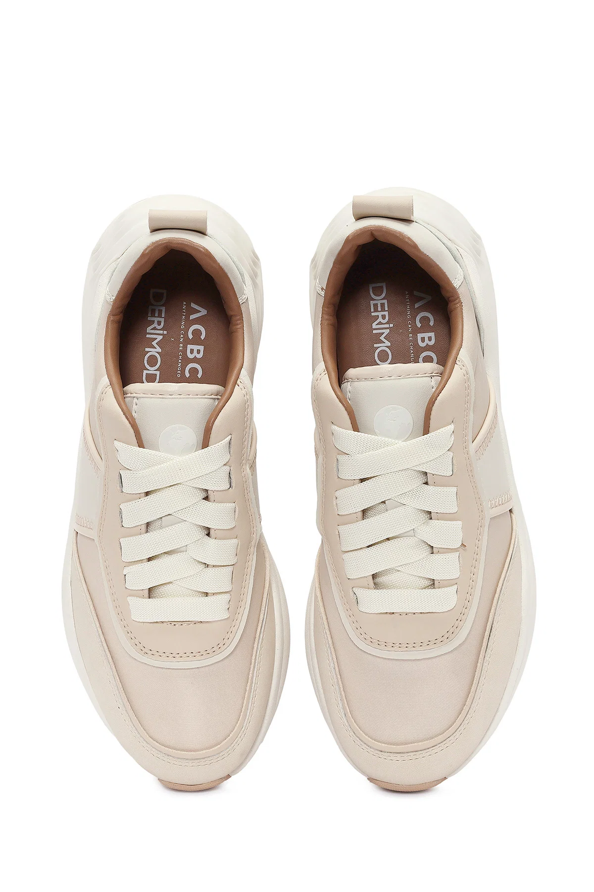 ACBC x DERİMOD Kadın Bej Kalın Tabanlı Bağcıklı Kumaş Sneaker - Image 7