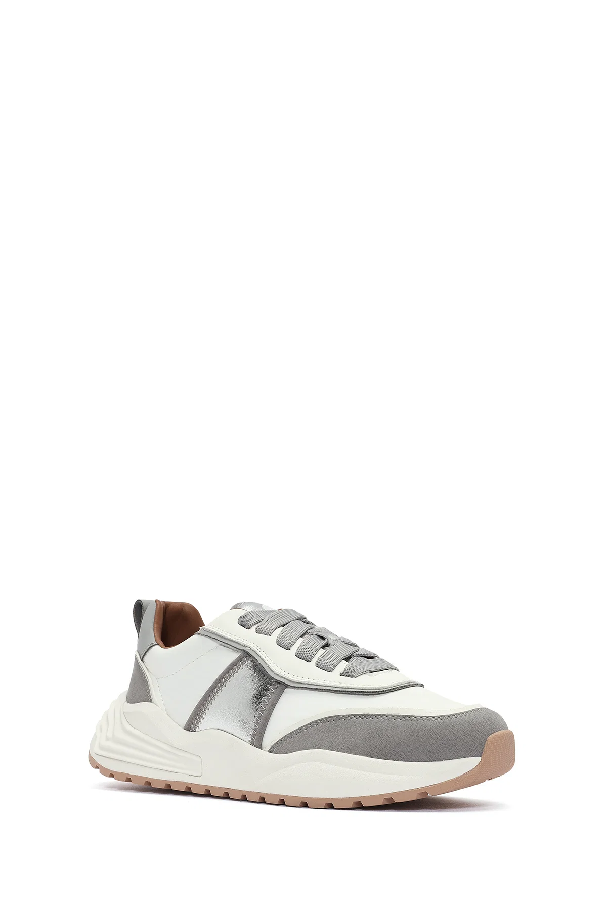 ACBC x DERİMOD Kadın Gri Kalın Tabanlı Bağcıklı Kumaş Sneaker - Image 6