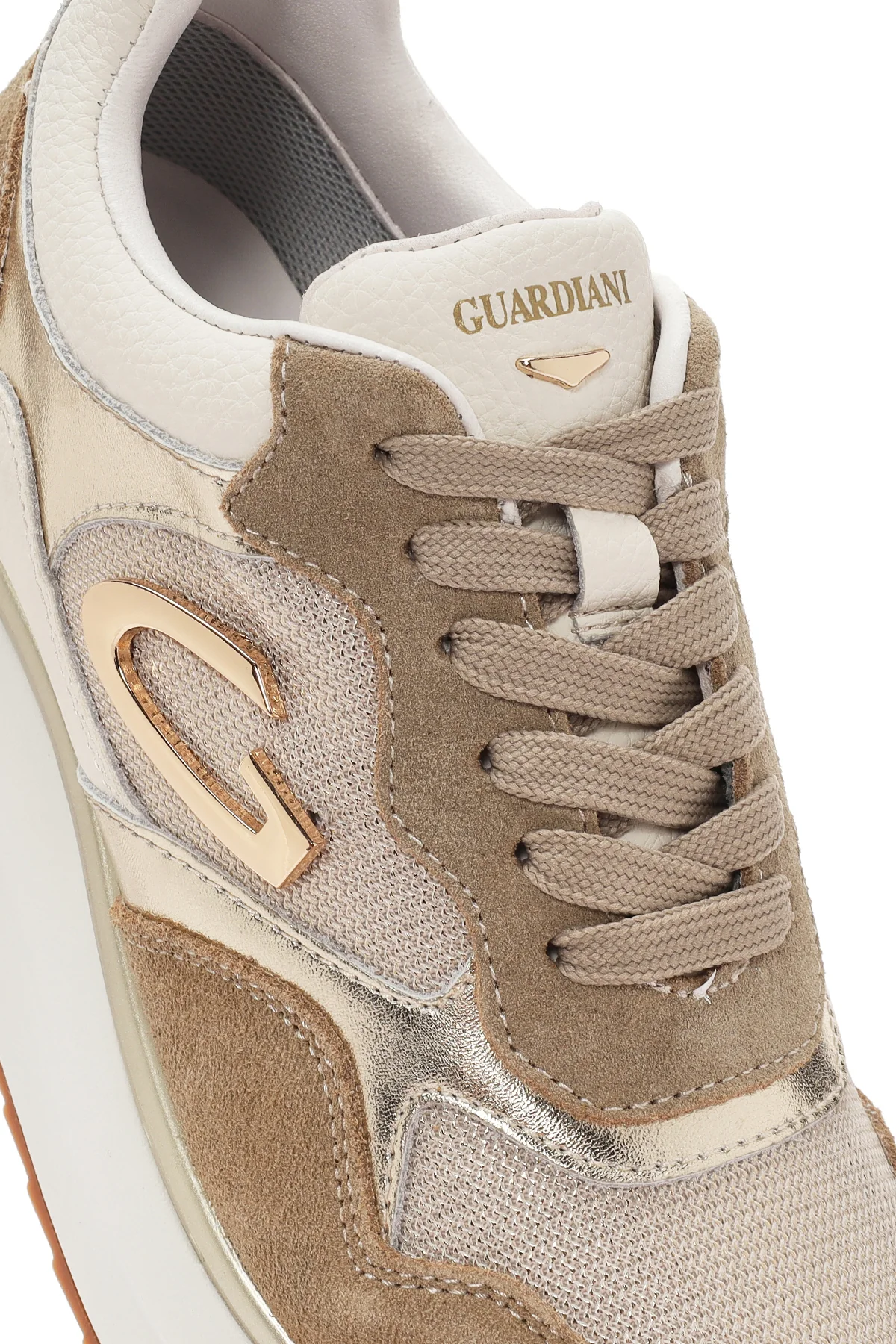 Alberto Guardiani Kadın Bej Louise Kalın Tabanlı Bağcıklı Deri Sneaker - Image 10