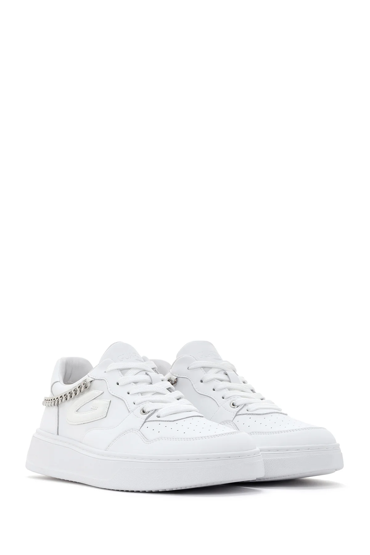Alberto Guardiani Kadın Beyaz Zincirli Deri Sneaker - Image 3