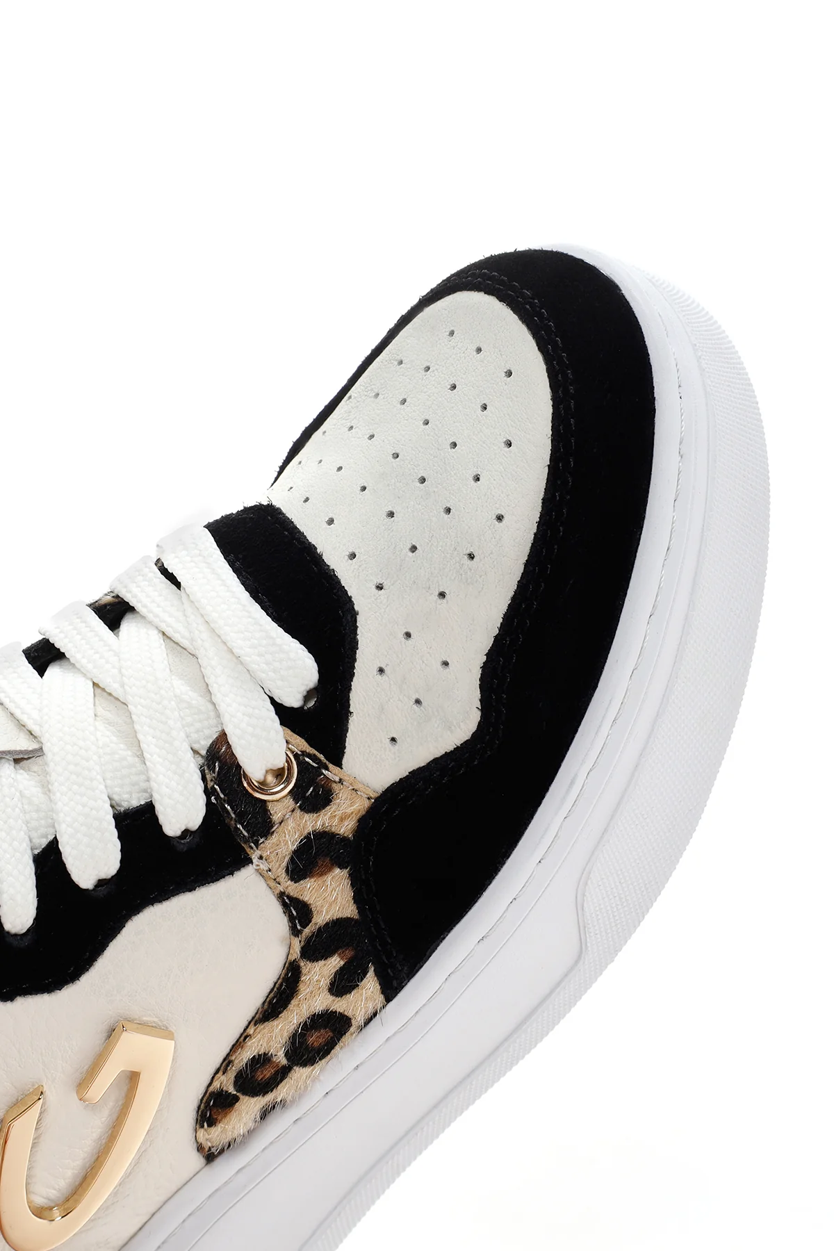 Alberto Guardiani Kadın Siyah Beyaz Leopar Deri Kalın Tabanlı Bilekli Sneaker - Image 10