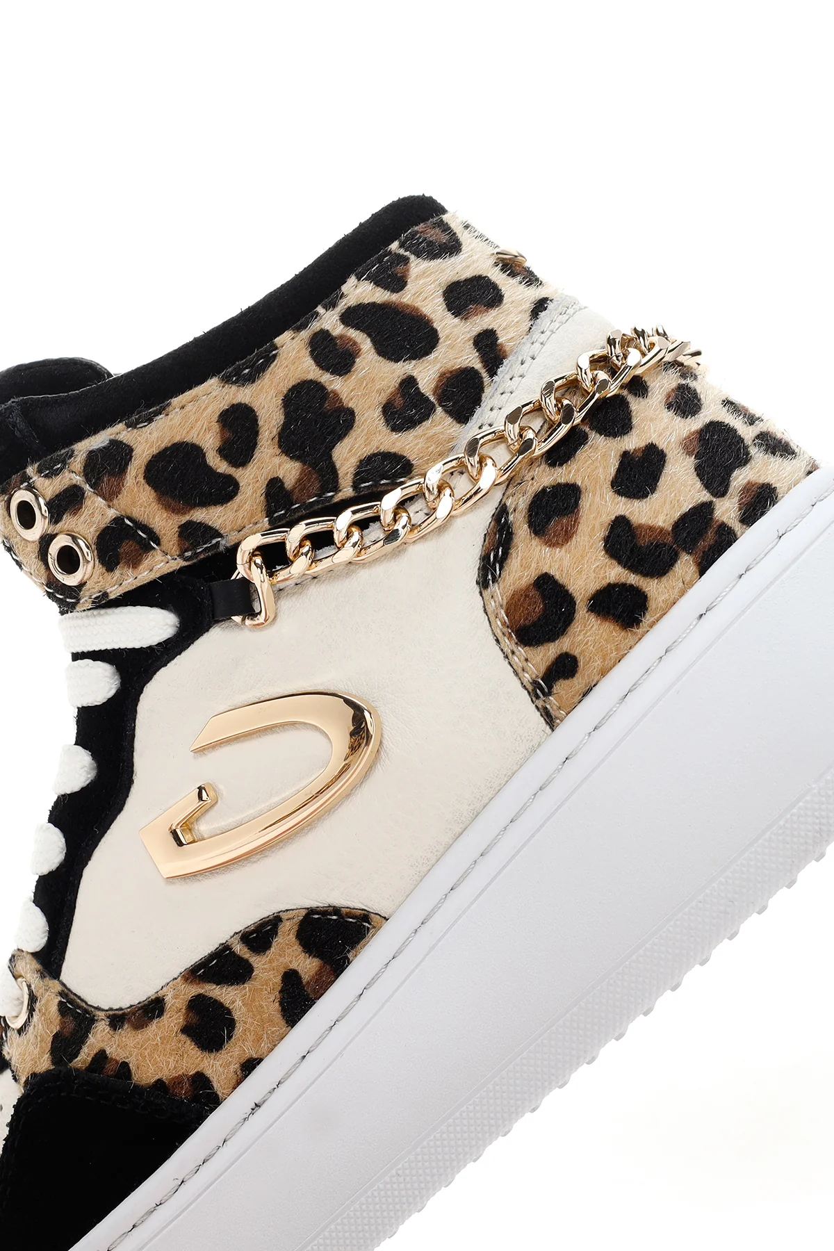 Alberto Guardiani Kadın Siyah Beyaz Leopar Deri Kalın Tabanlı Bilekli Sneaker - Image 7