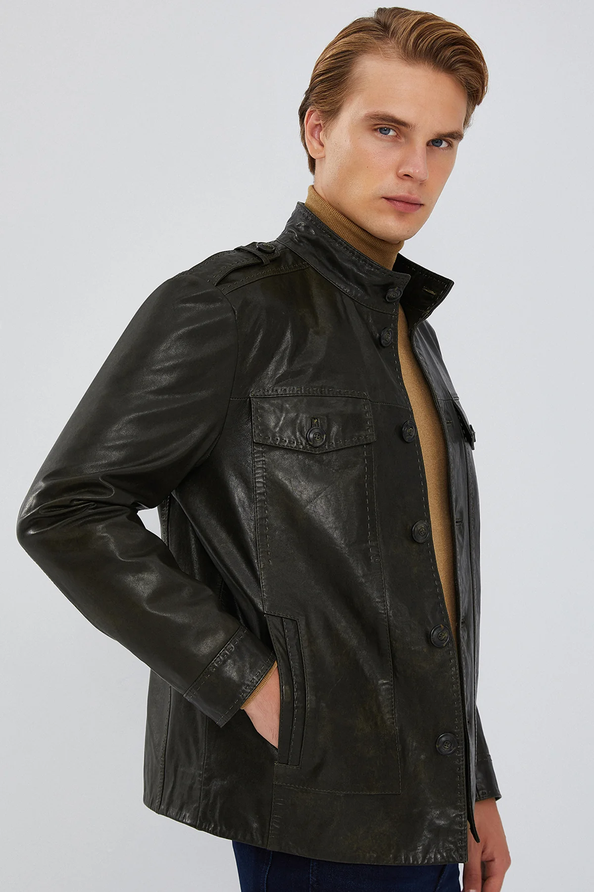 Alvarez Erkek Yeşil Vintage Deri Ceket - Image 6