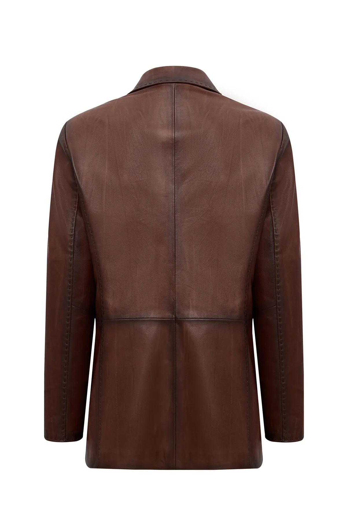 Barbara Kadın Kahverengi Blazer Deri Ceket - Image 3