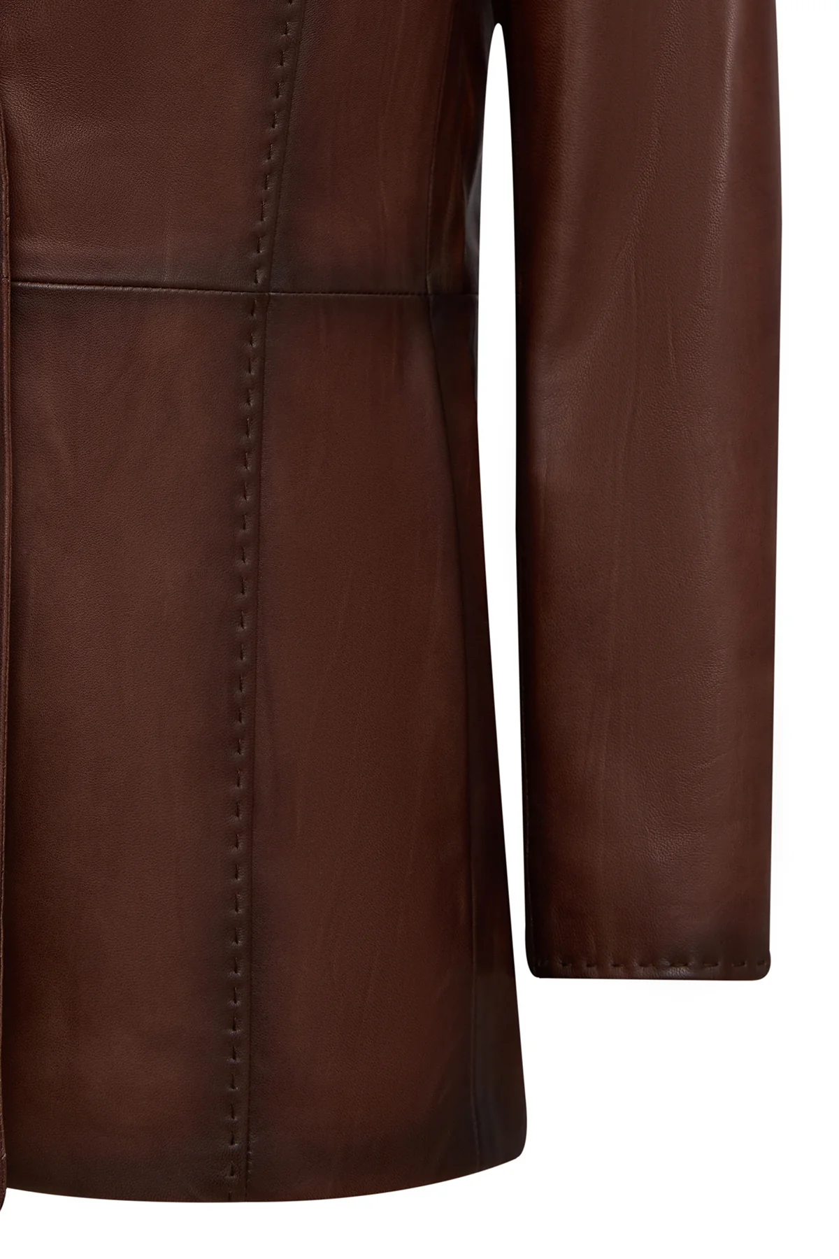 Barbara Kadın Kahverengi Blazer Deri Ceket - Image 7