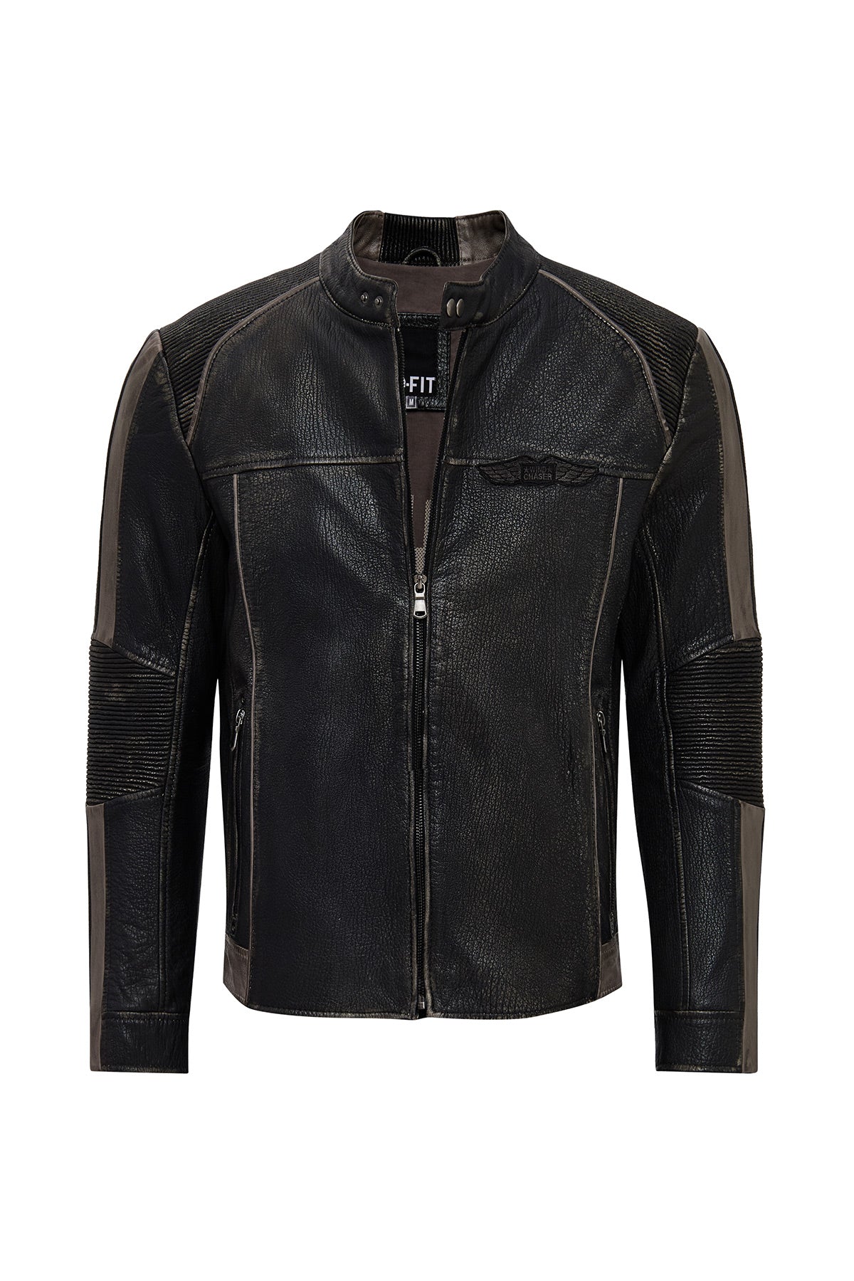 Barry Erkek Gri Hakim Yaka Slim-Fit Deri Mont - Image 2