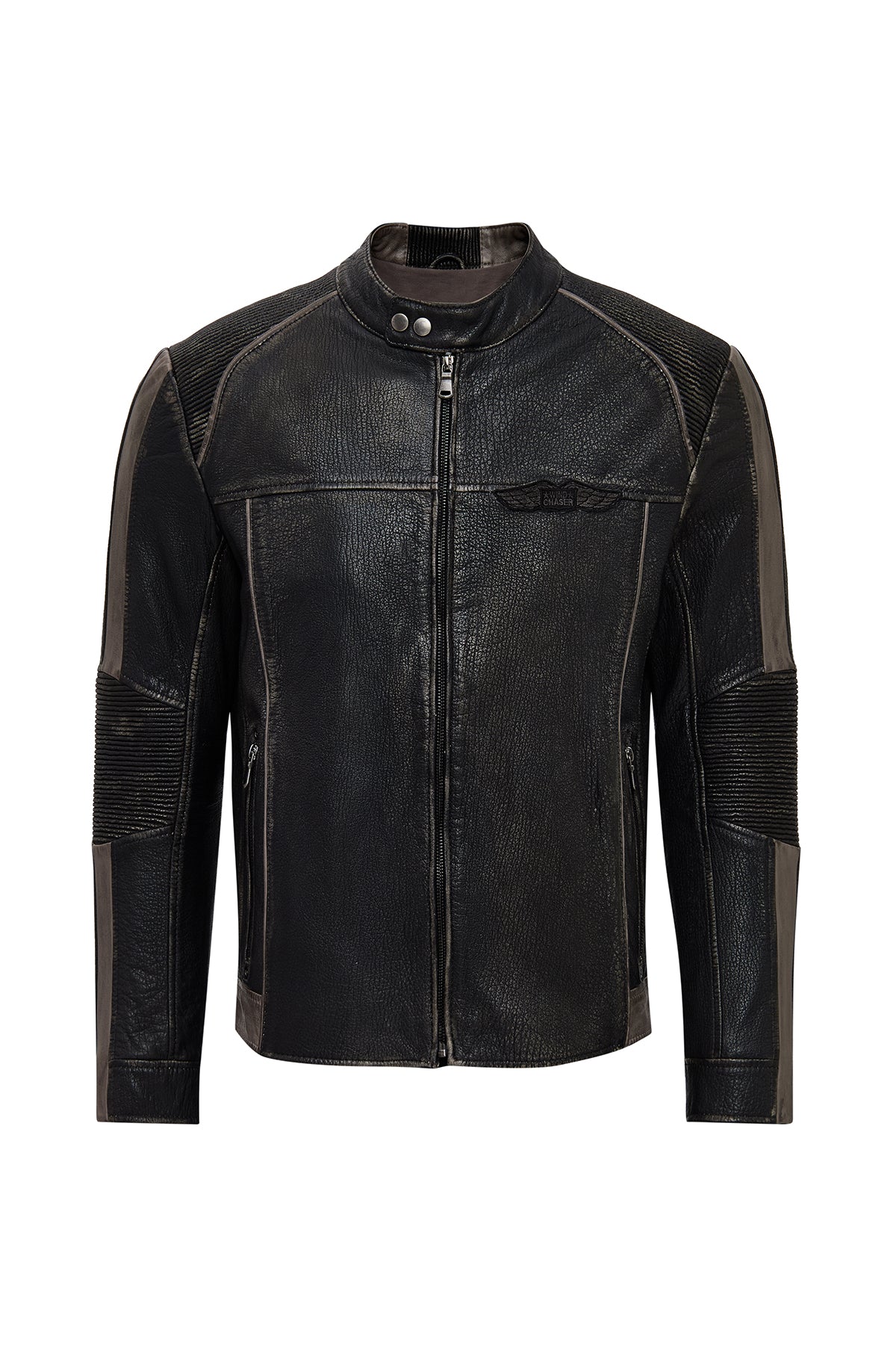 Barry Erkek Gri Hakim Yaka Slim-Fit Deri Mont - Image 3