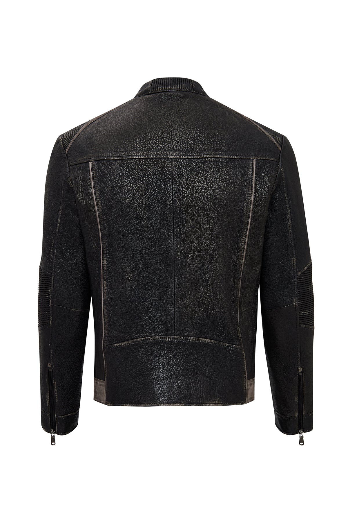 Barry Erkek Gri Hakim Yaka Slim-Fit Deri Mont - Image 5