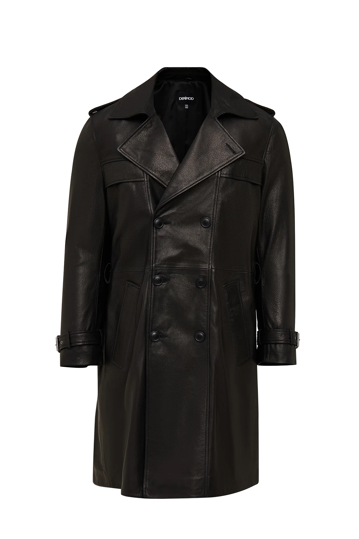 Bellingham Erkek Siyah Oversize Deri Trençkot - Image 3