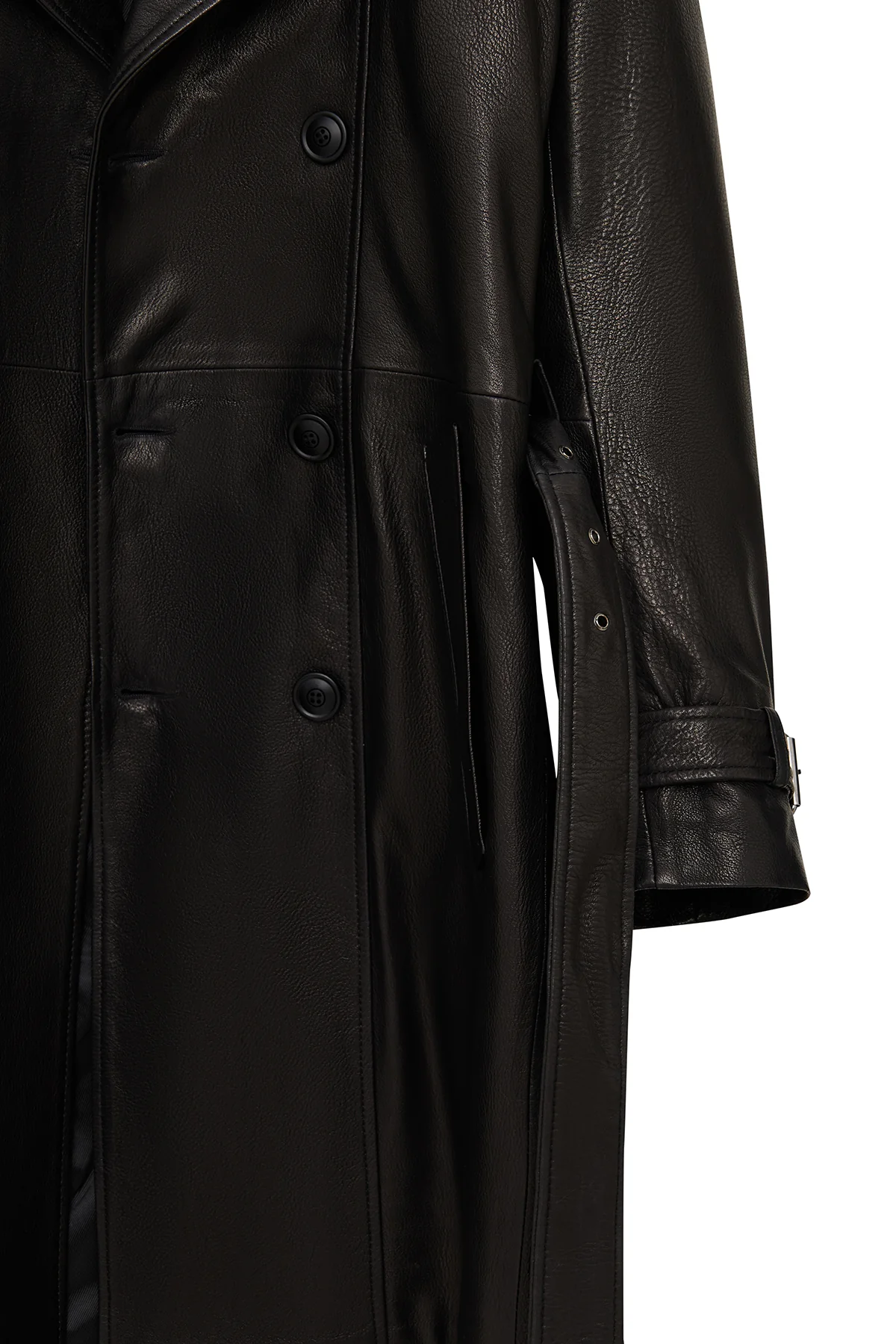 Bellingham Erkek Siyah Oversize Deri Trençkot - Image 6