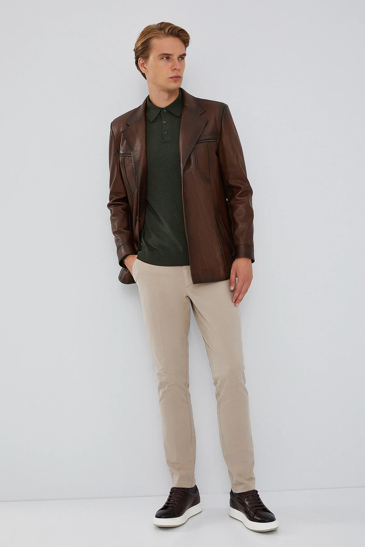 Bernard Erkek Kahverengi Blazer Deri Ceket - Image 7