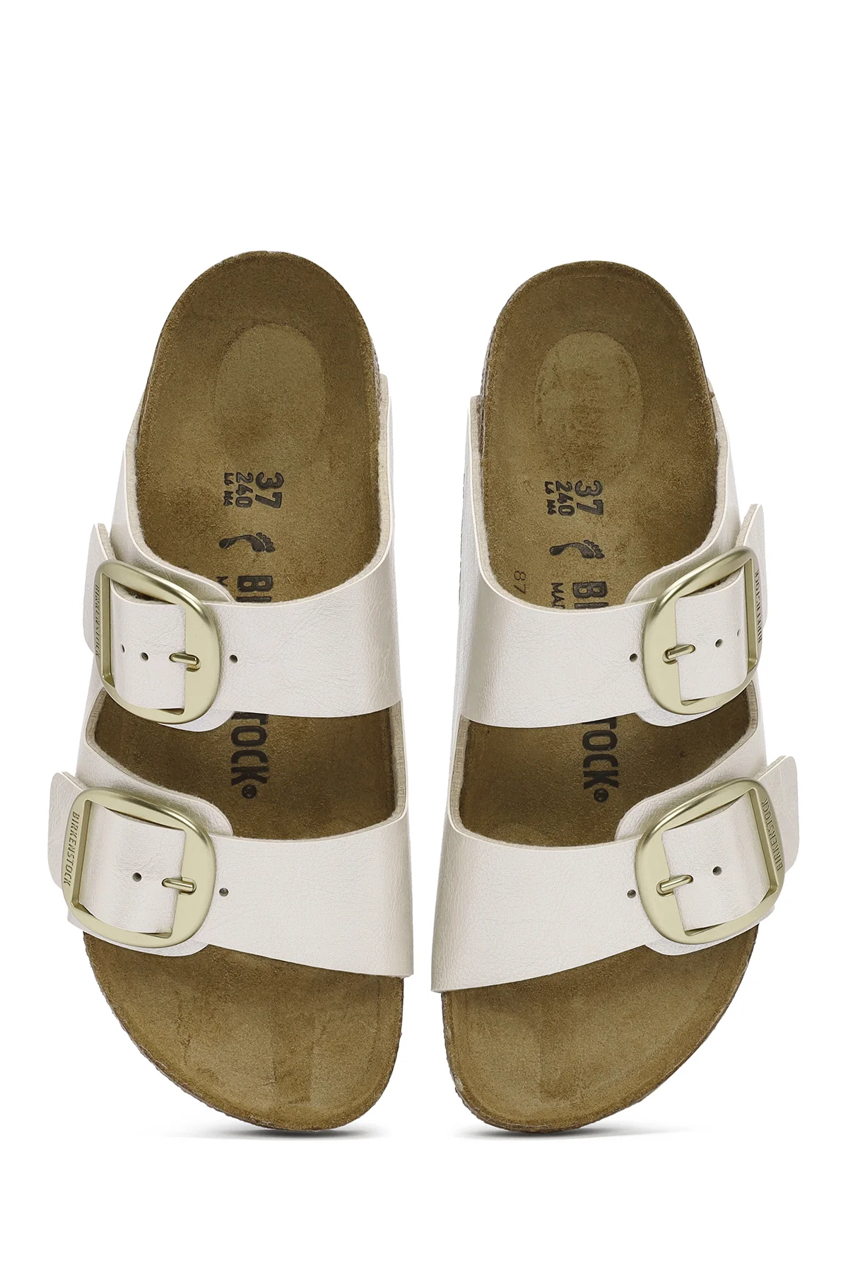 Birkenstock Kadın Beyaz Arizona Big Buckle Bf Graceful Çift Bantlı Metalik Terlik - Image 7