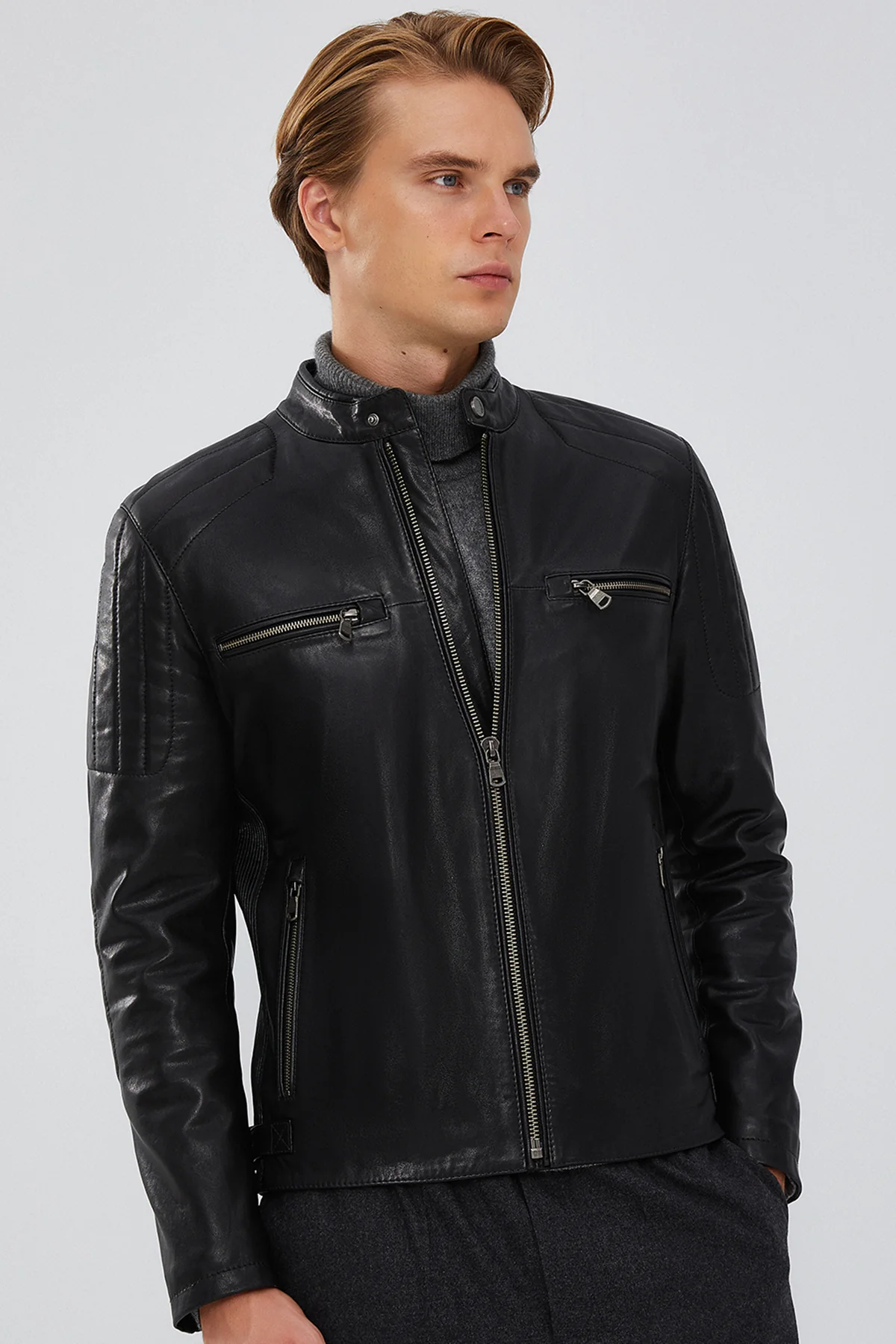 Braun Erkek Siyah Slim-Fit Deri Mont - Image 3