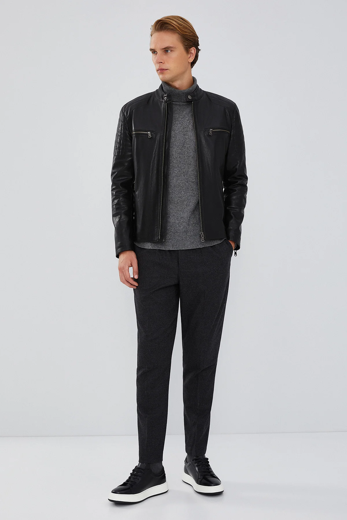 Braun Erkek Siyah Slim-Fit Deri Mont - Image 6