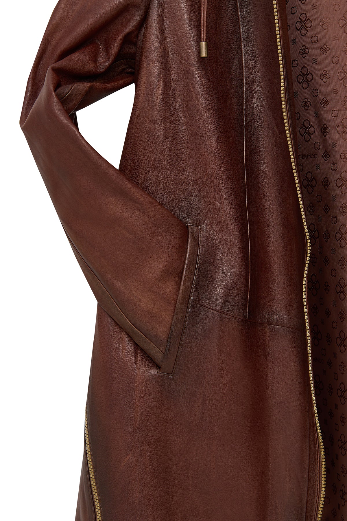 Britney Kadın Kahverengi Gömlek Yaka Oversize Deri Mont - Image 8