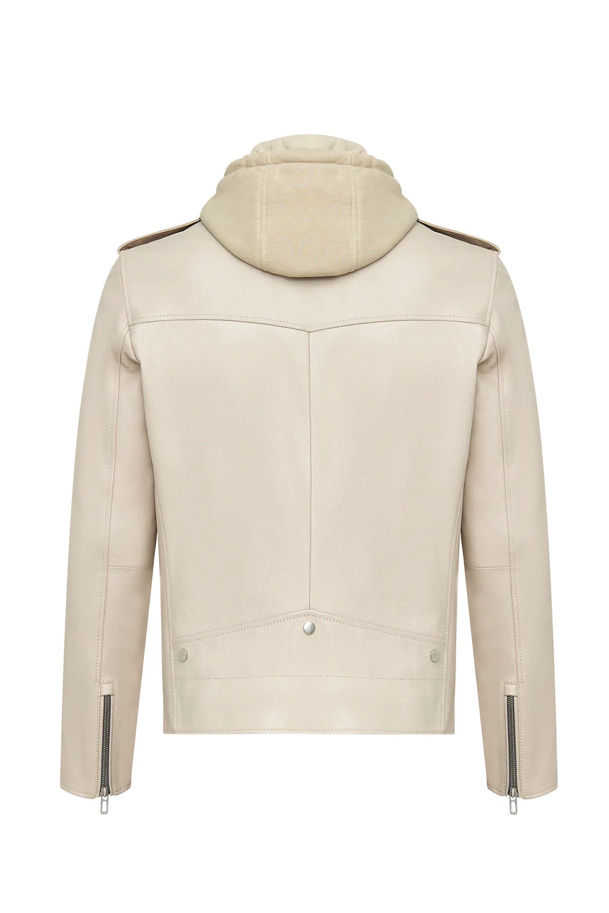 Butler Erkek Bej Kapüşonlu Biker Deri Ceket - Image 12