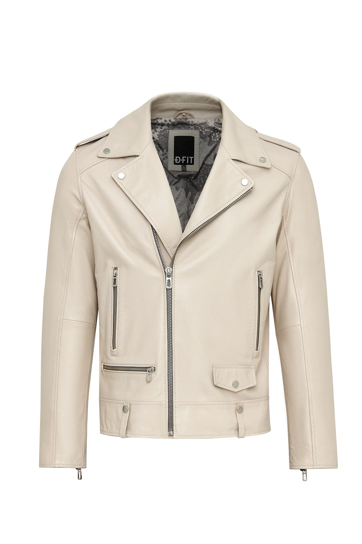 Butler Erkek Bej Kapüşonlu Biker Deri Ceket - Image 13