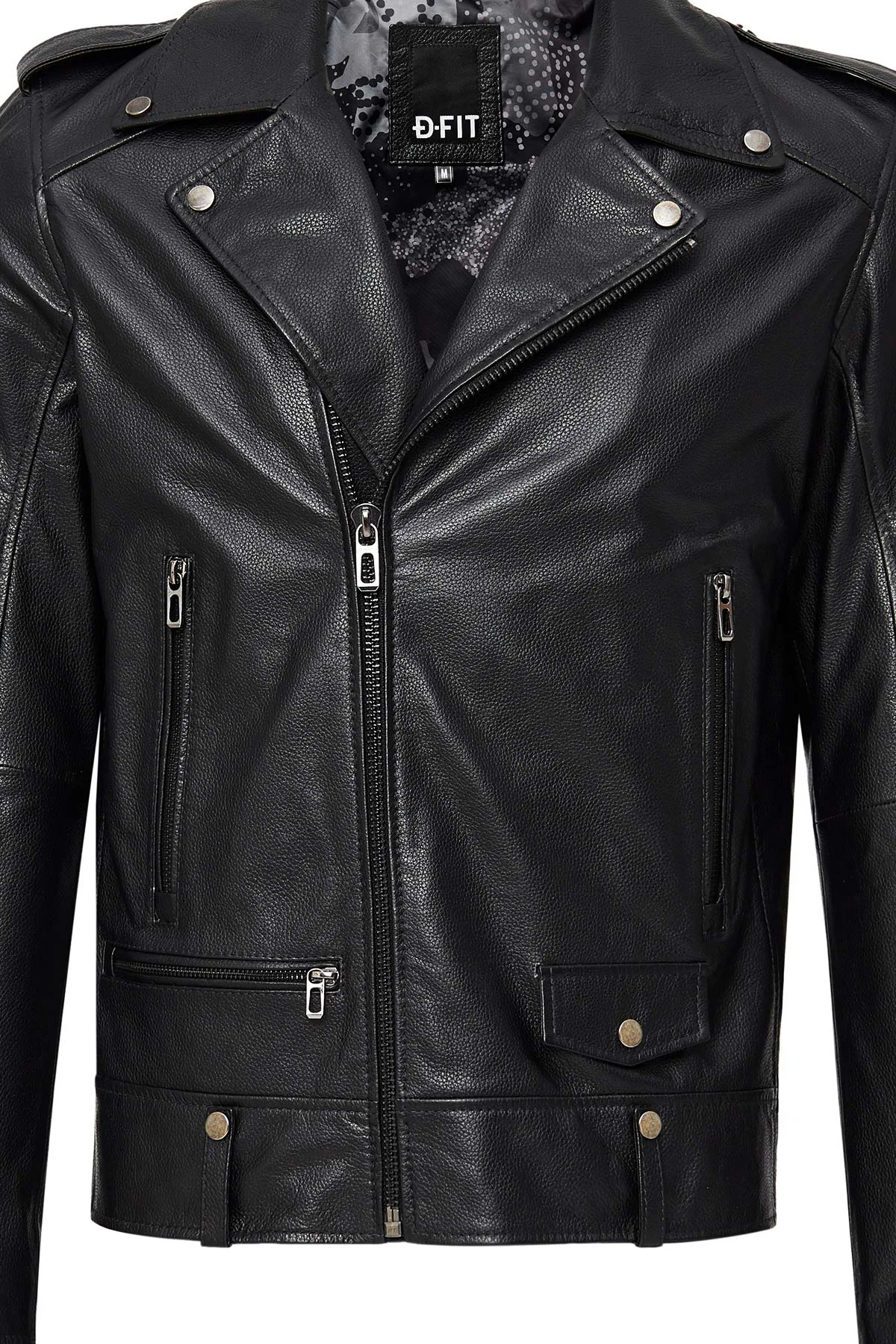 Butler Erkek Siyah Kapüşonlu Biker Deri Ceket - Image 4