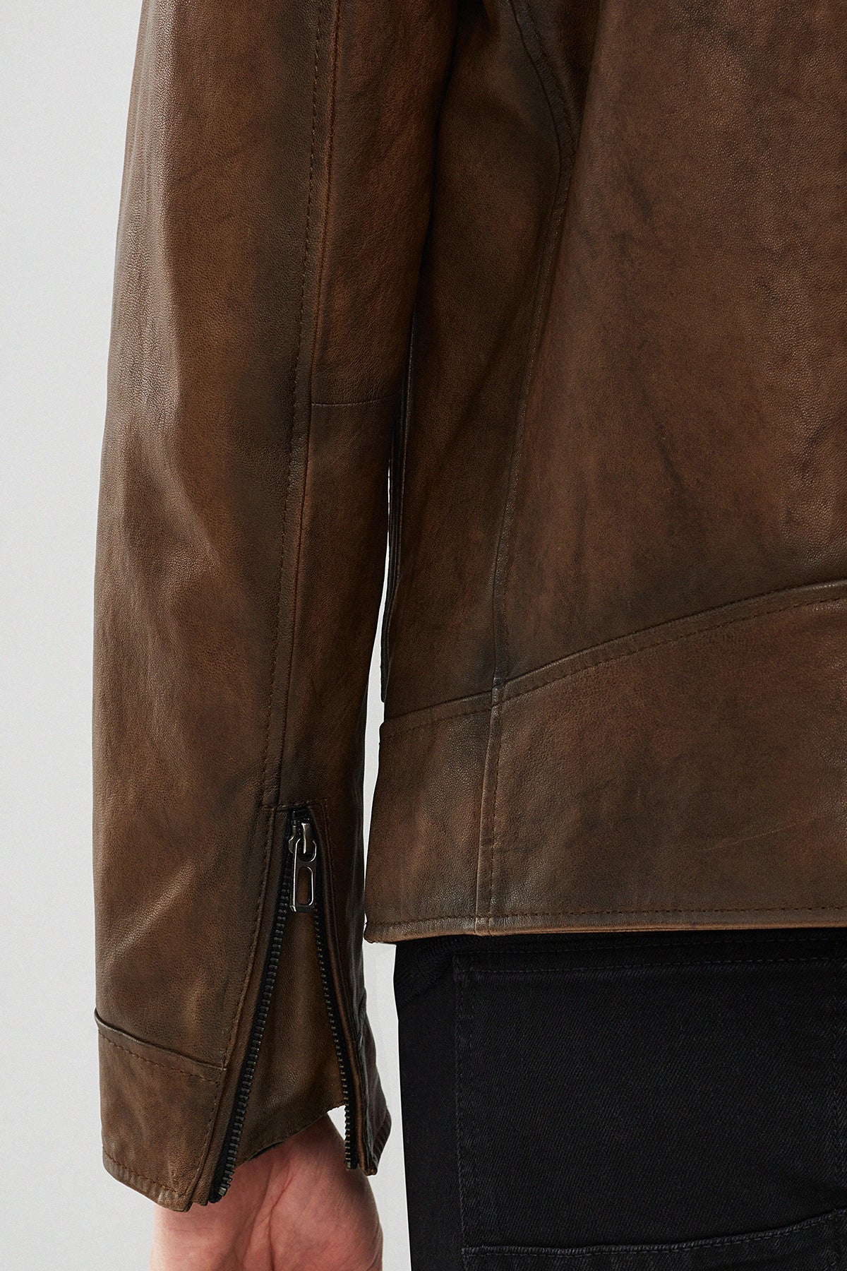 Carter Erkek Kahverengi Biker Deri Mont - Image 11