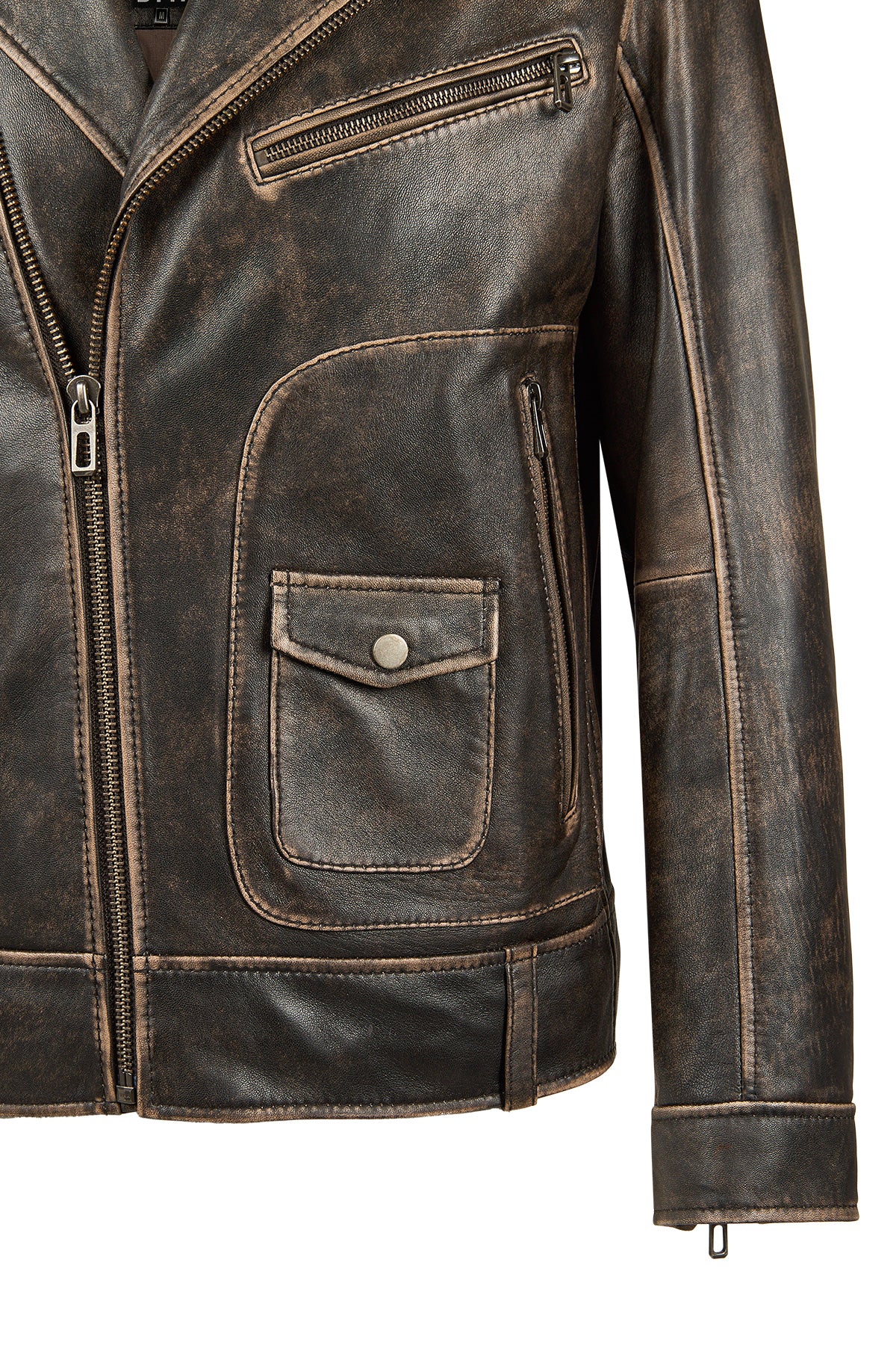 Carter Erkek Kahverengi Biker Deri Mont - Image 10