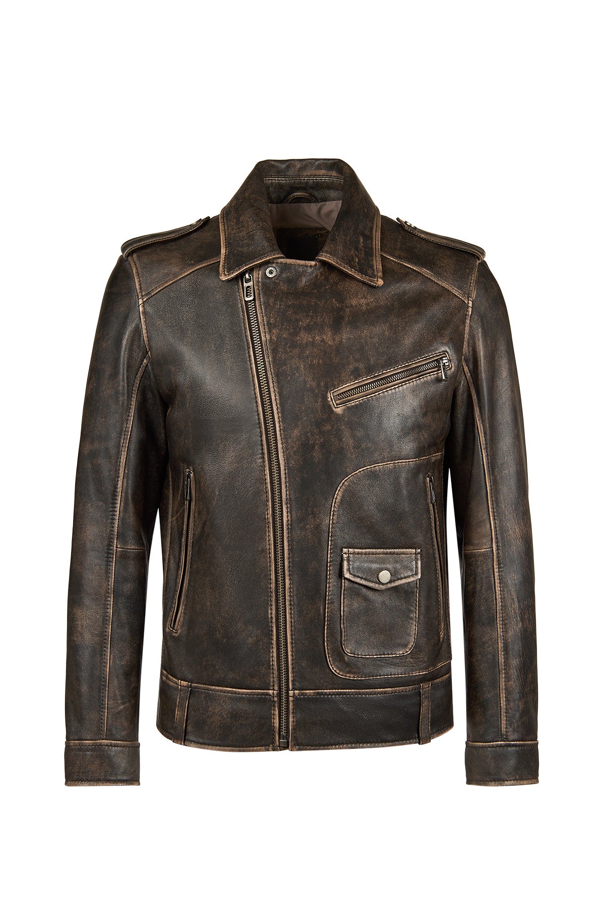 Carter Erkek Kahverengi Biker Deri Mont - Image 3
