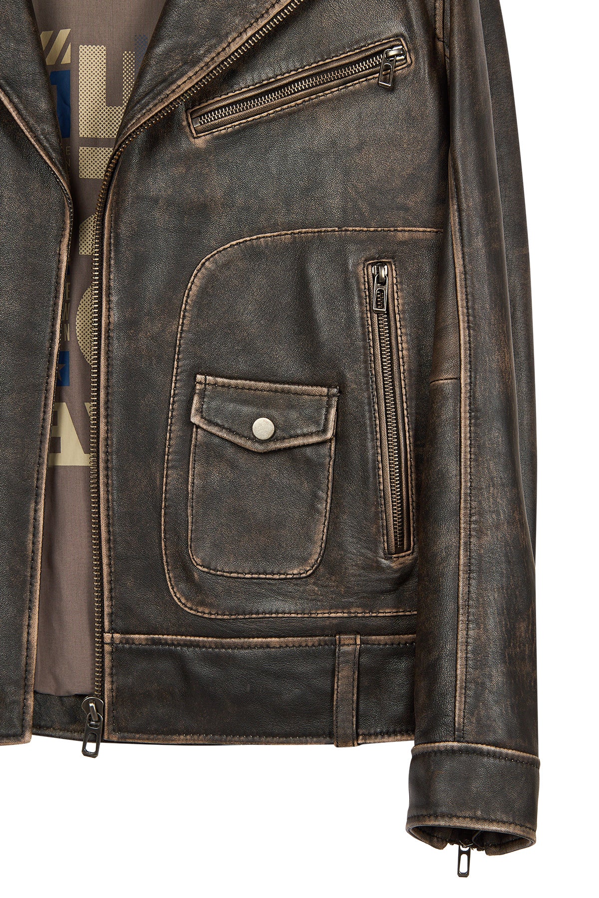 Carter Erkek Kahverengi Biker Deri Mont - Image 6