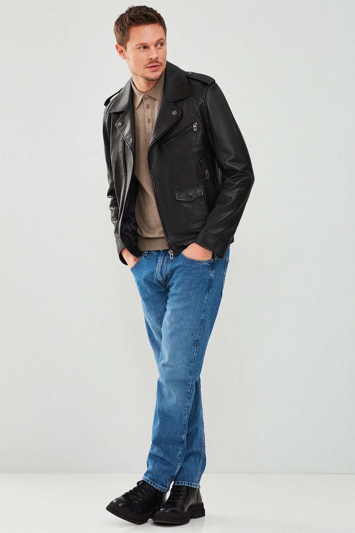 Carter Erkek Siyah Biker Deri Mont - Image 4