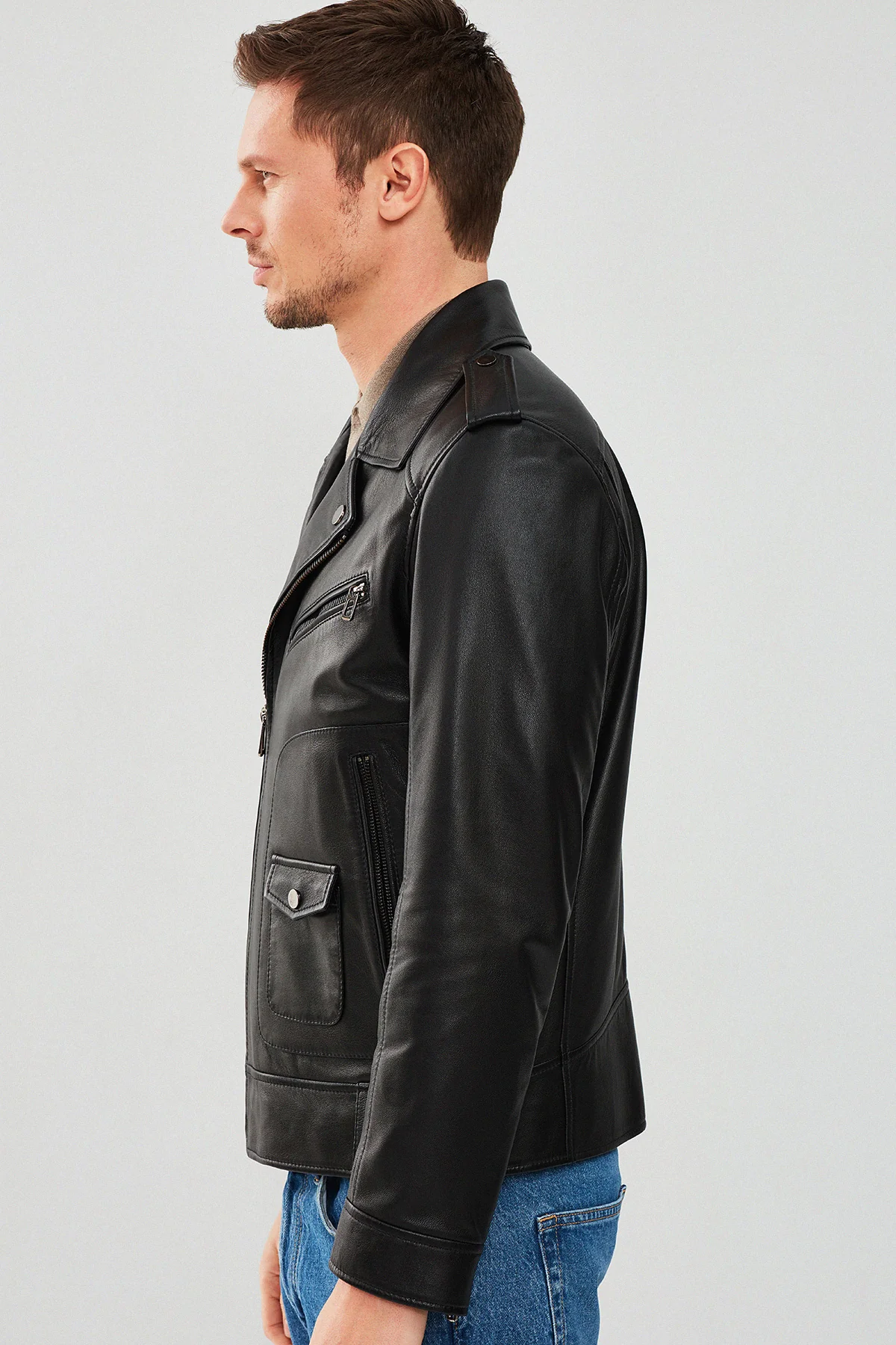 Carter Erkek Siyah Biker Deri Mont - Image 7