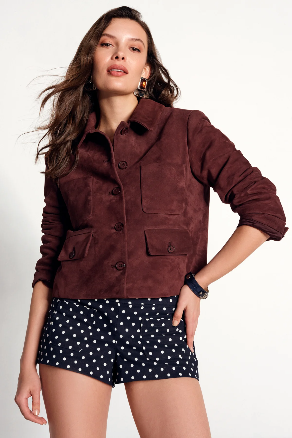 Cassandra Kadın Bordo Slim-Fit Süet Deri Ceket - Image 2