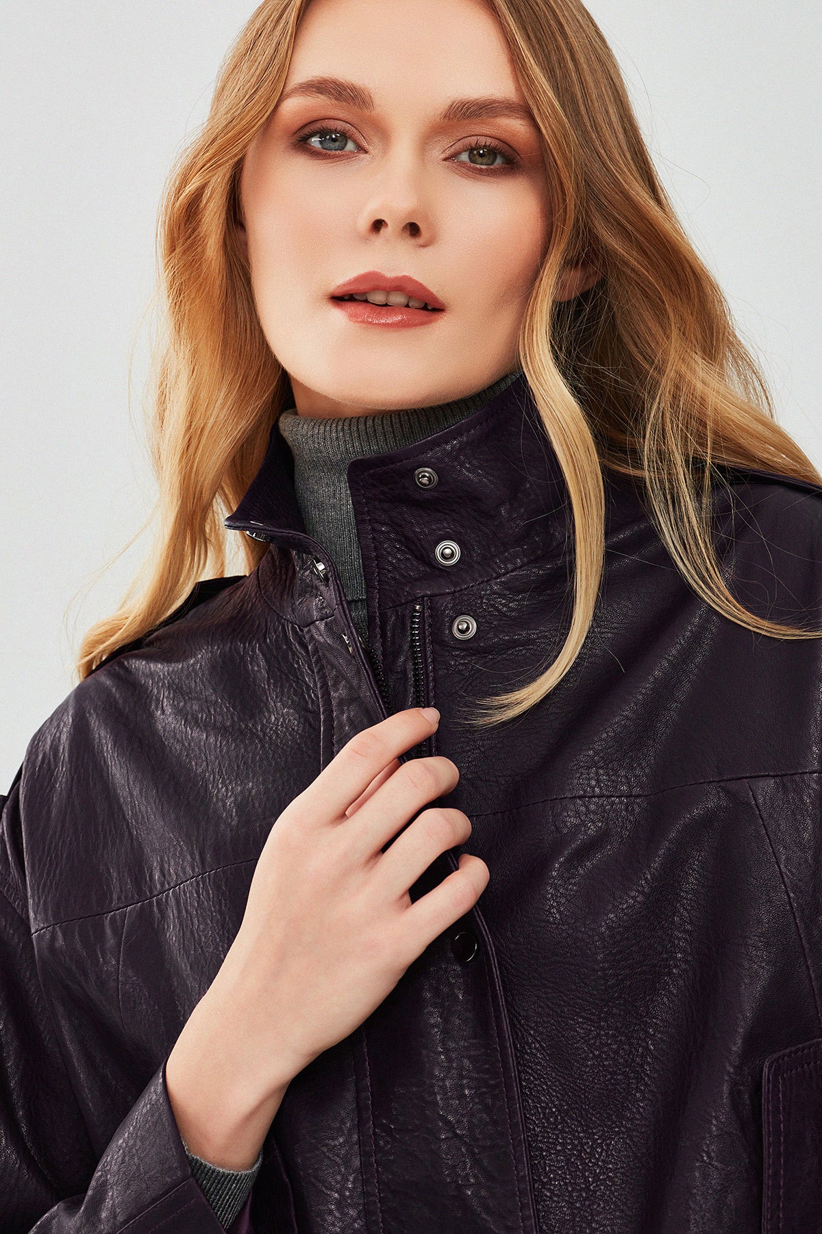 Cassy Kadın Mor Oversize Deri Ceket - Image 5