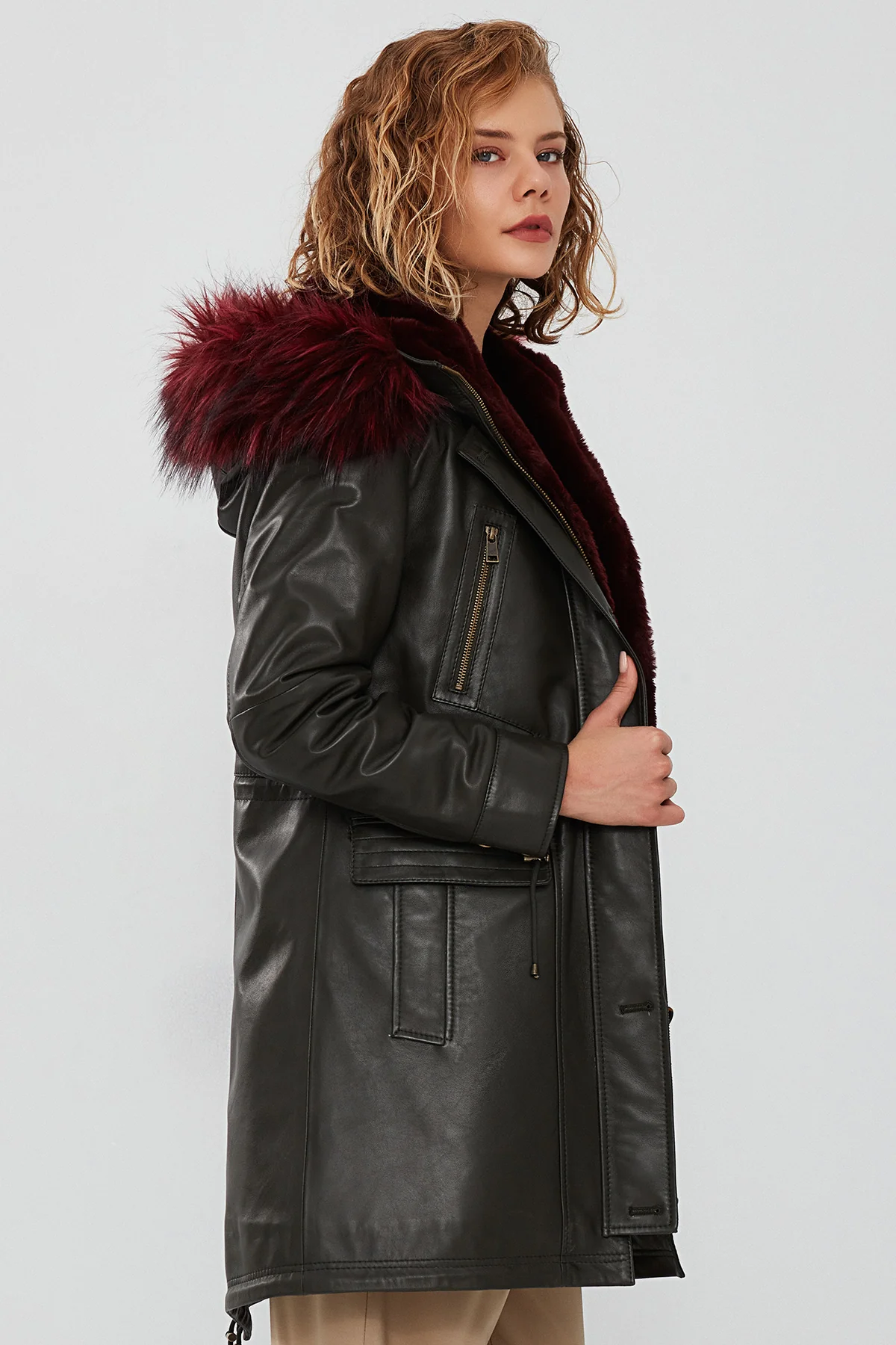 Celine Kadın Yeşil Kapüşonlu Kürklü Parka - Image 3