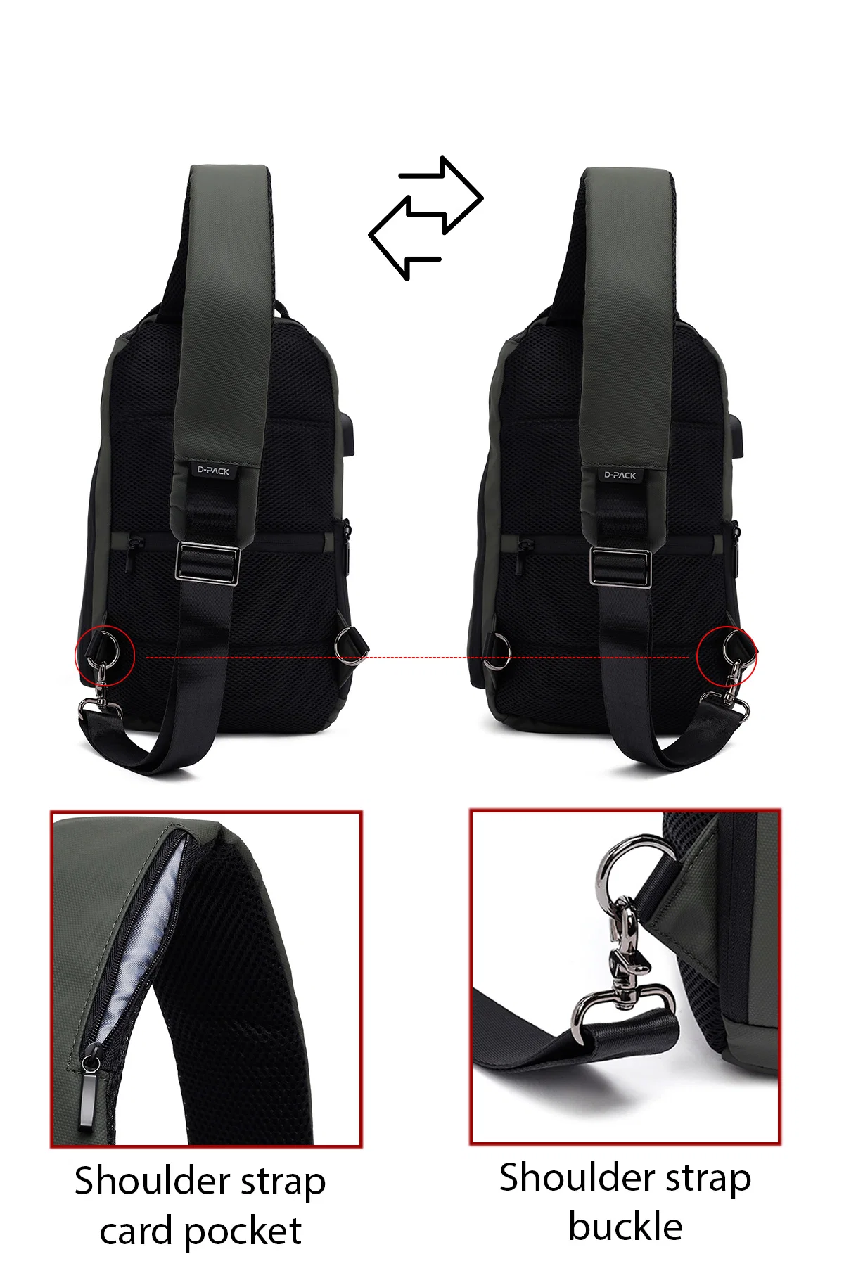 D-Pack Erkek Haki Teknolojik Kumaş Çapraz Çanta - Image 5