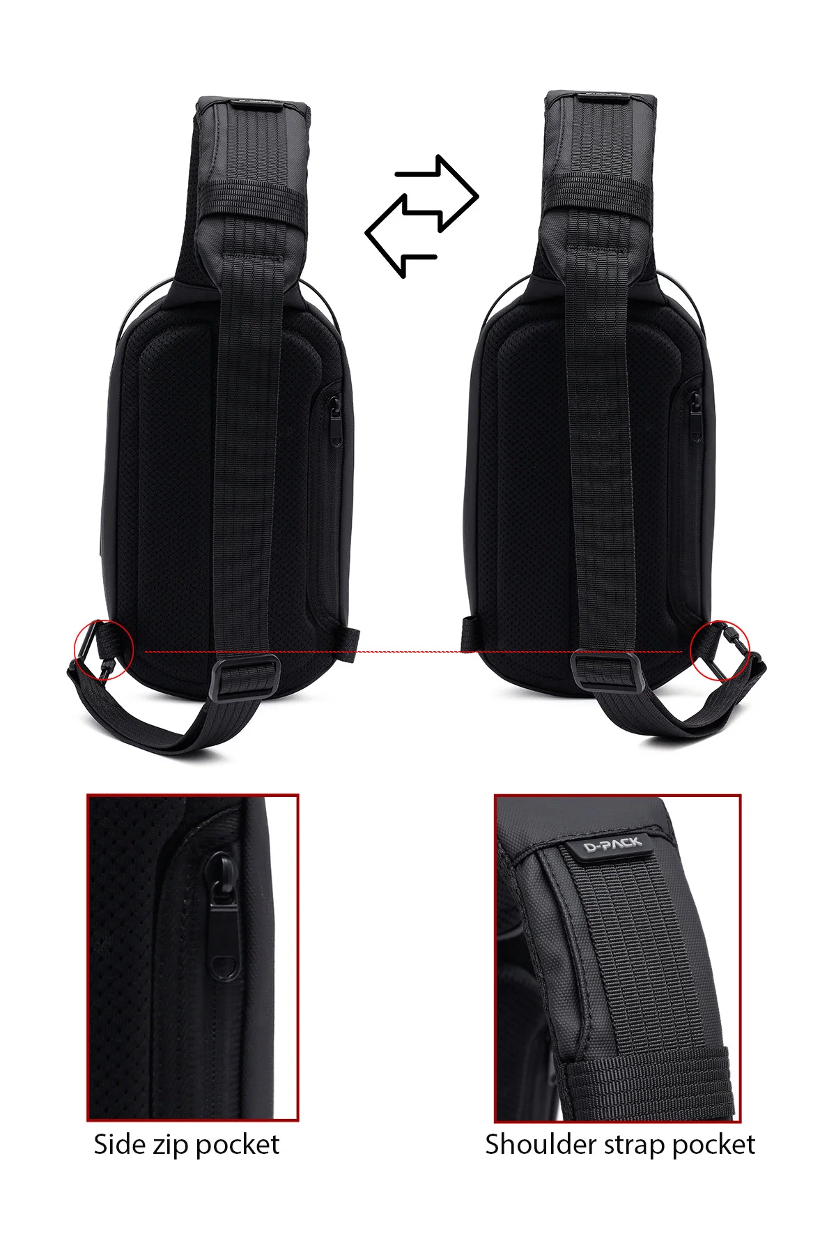 D-Pack Erkek Siyah Teknolojik Kumaş Çapraz Çanta - Image 5