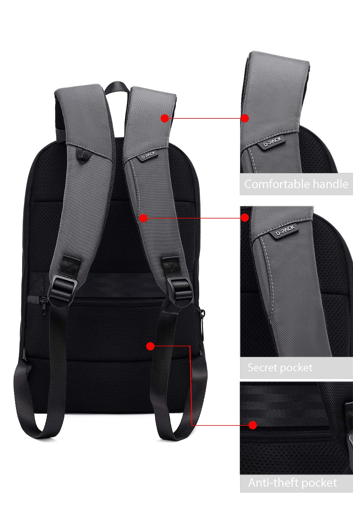 D-Pack Unisex Gri Sırt Çantası - Image 5