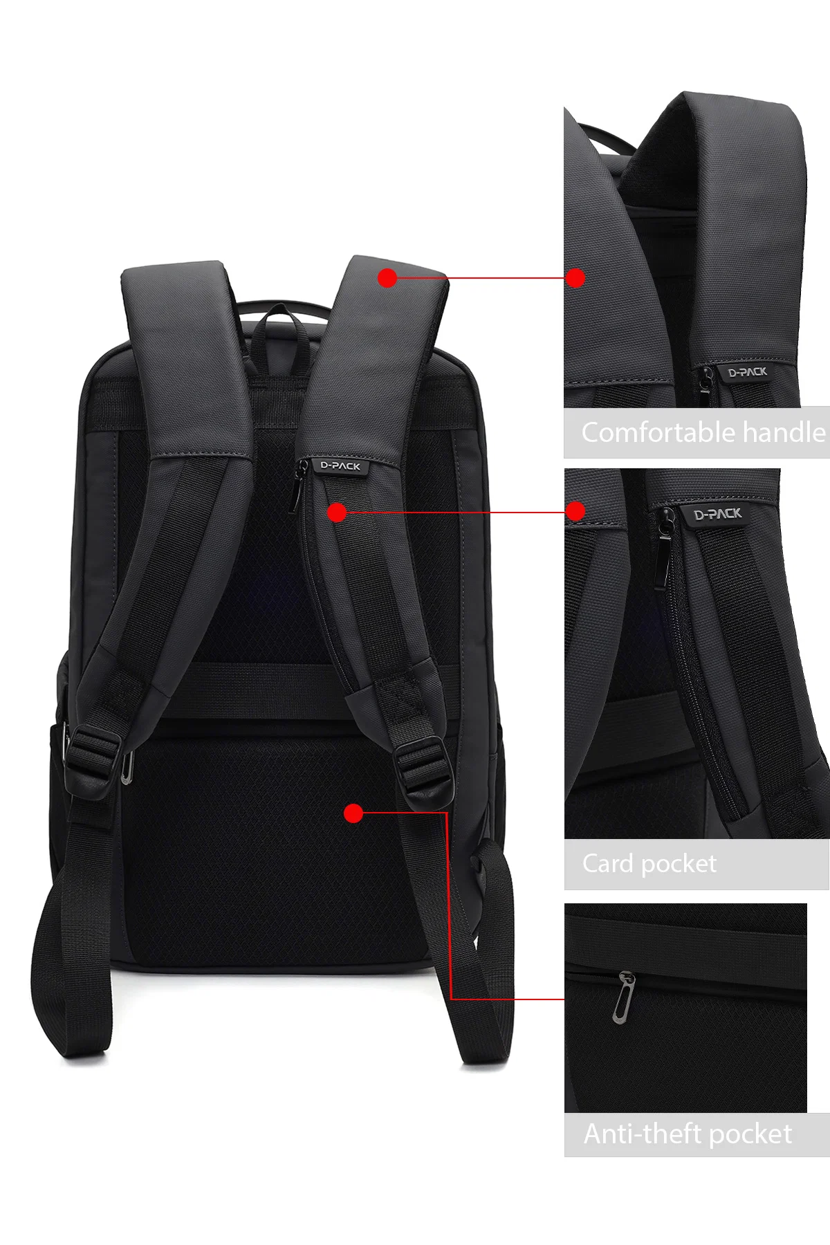 D-Pack Unisex Gri Teknolojik Kumaş Hardcase Sırt Çantası - Image 5