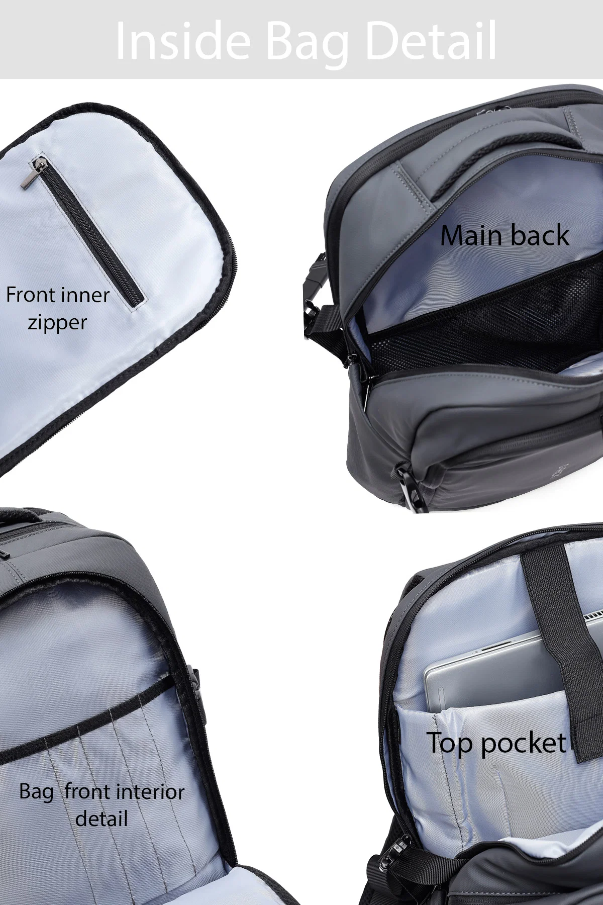 D-Pack Unisex Gri Teknolojik Kumaş Sırt Çantası - Image 4