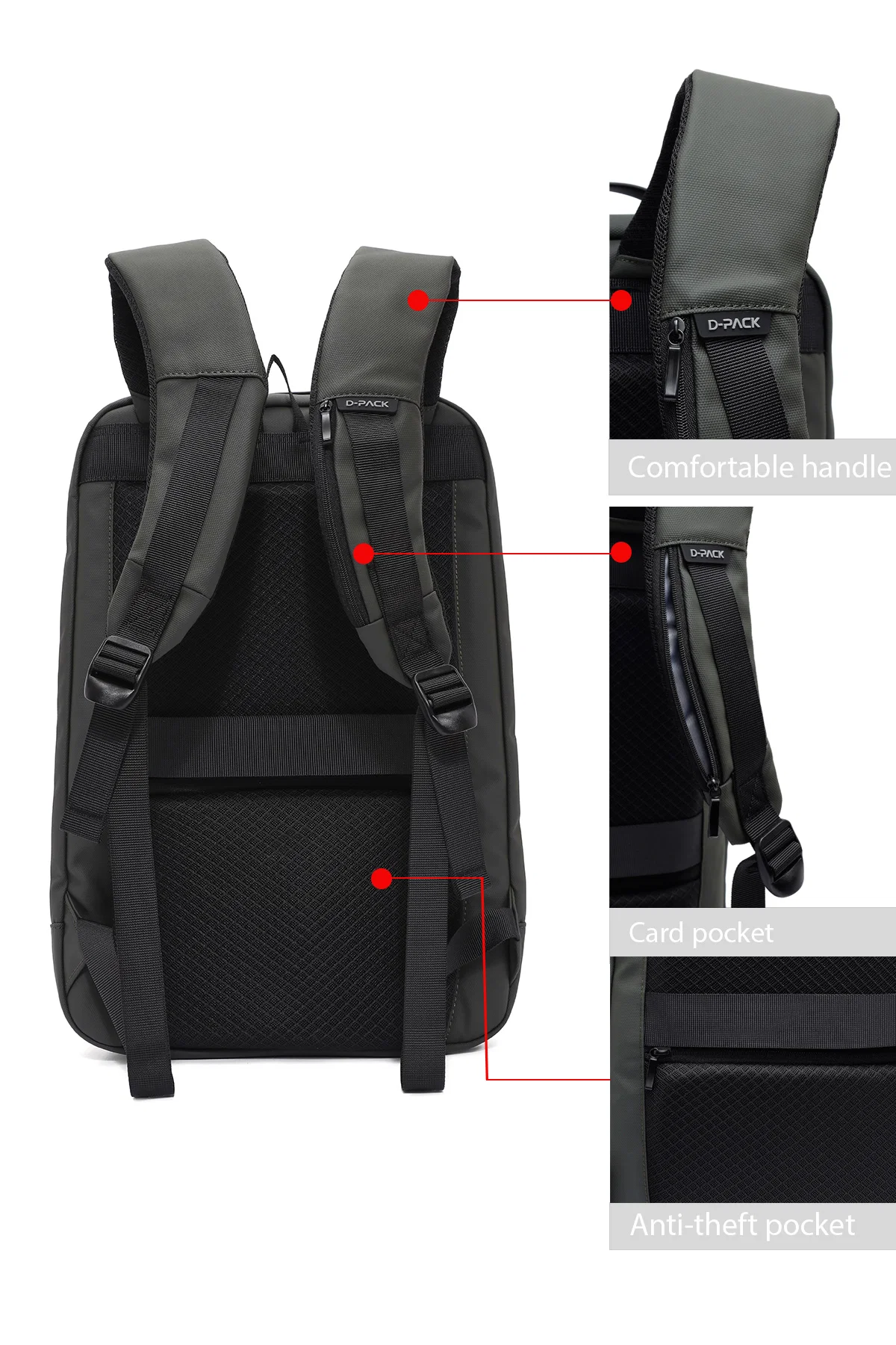 D-Pack Unisex Haki Teknolojik Hardcase Sırt Çantası - Image 9
