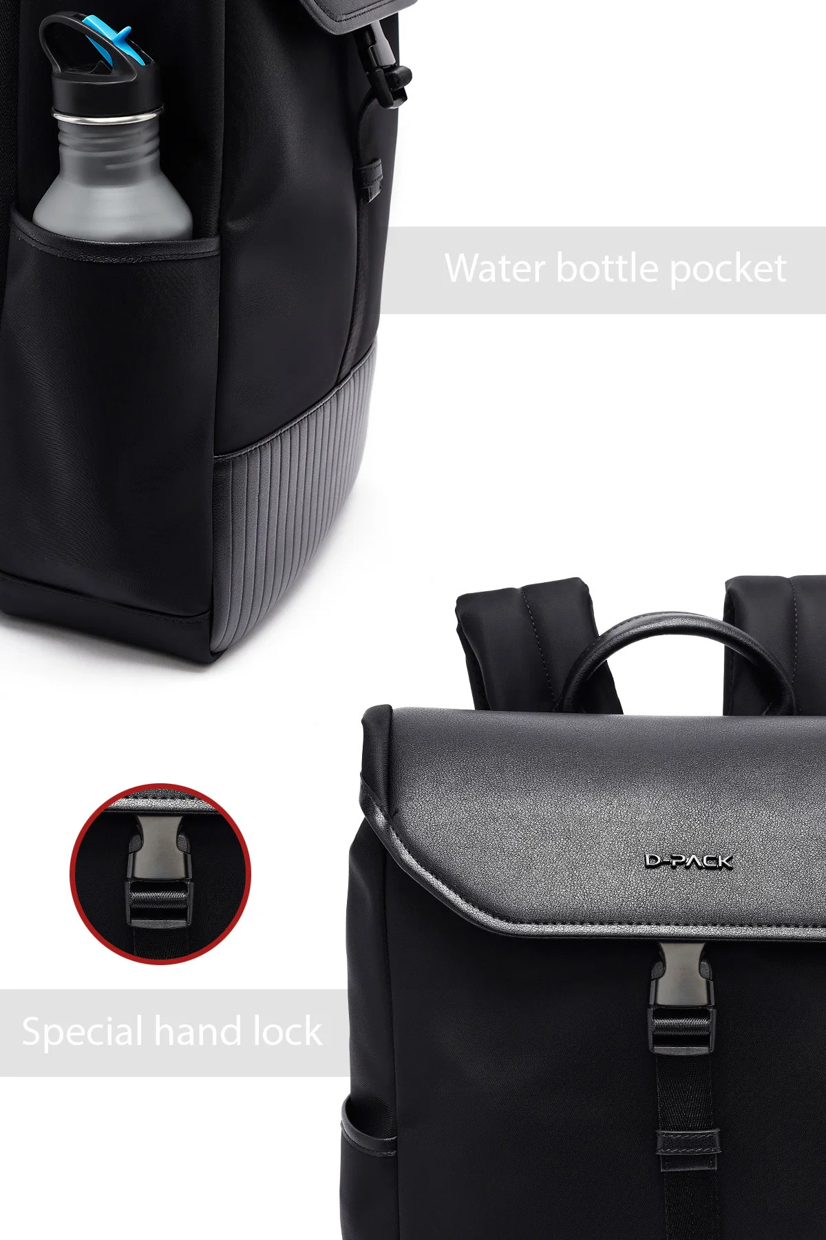 D-Pack Unisex Siyah Deri Sırt Çantası - Image 4