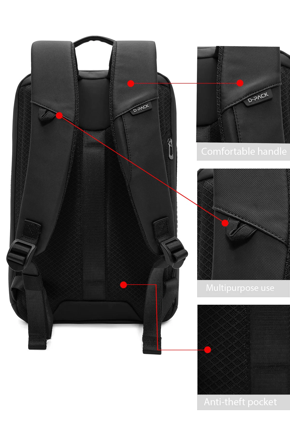 D-Pack Unisex Siyah Kumaş Sırt Çantası - Image 8