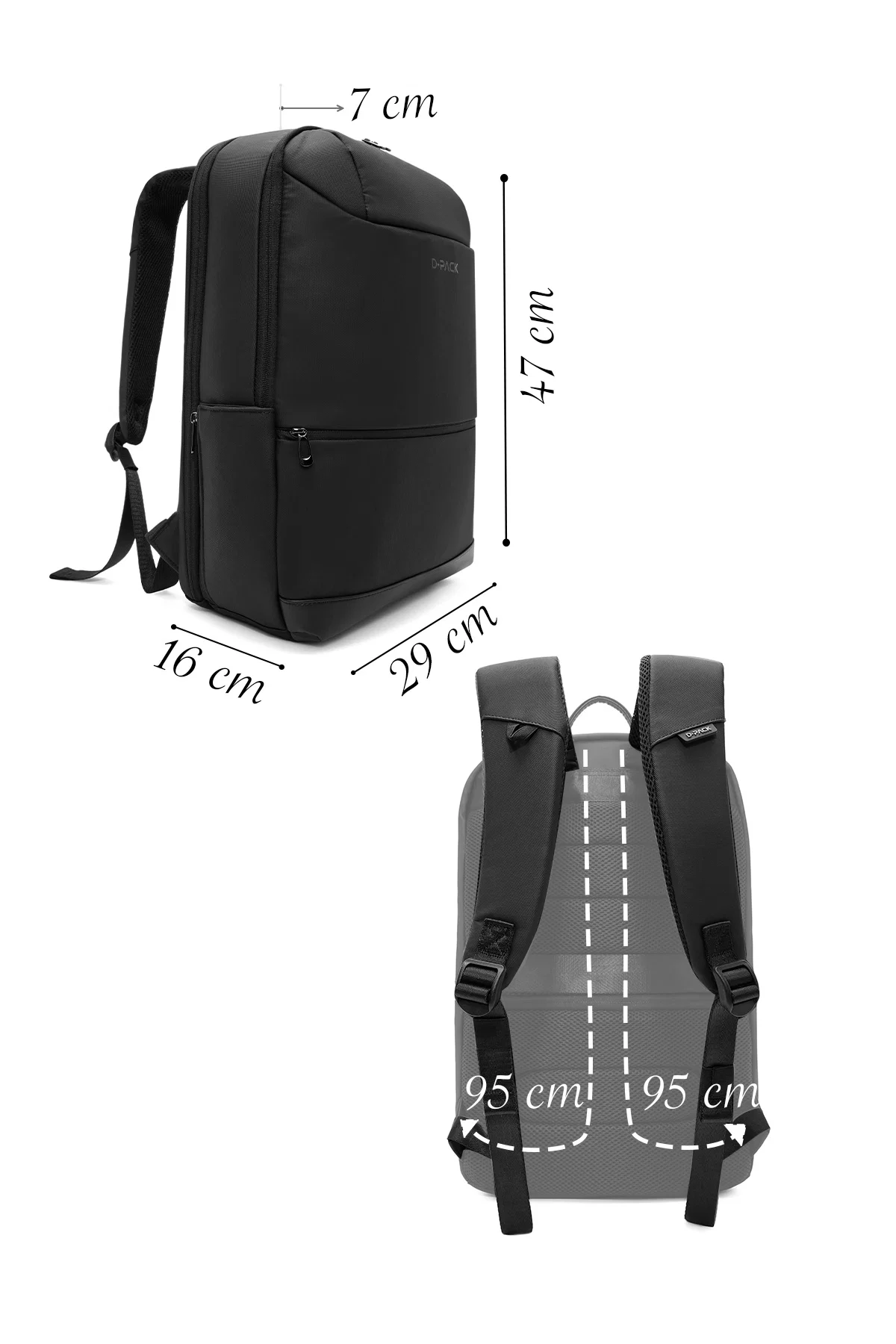 D-Pack Unisex Siyah Kumaş Sırt Çantası - Image 2