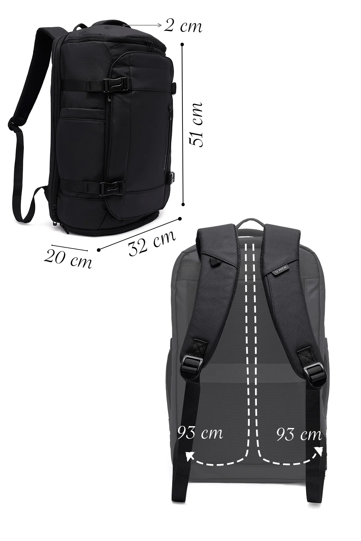 D-Pack Unisex Siyah Kumaş Sırt Çantası - Image 2