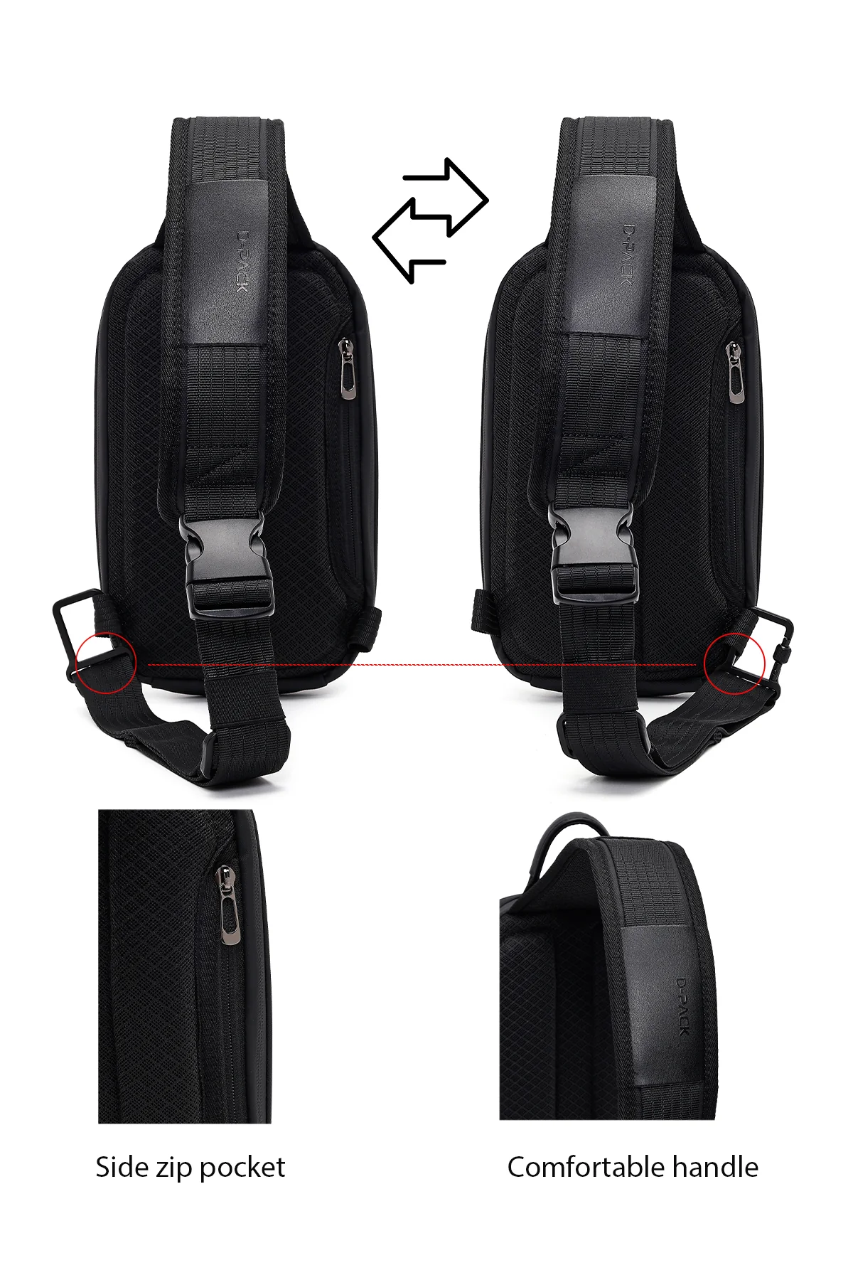D-Pack Unisex Siyah Mini Kumaş Çapraz Çanta - Image 5