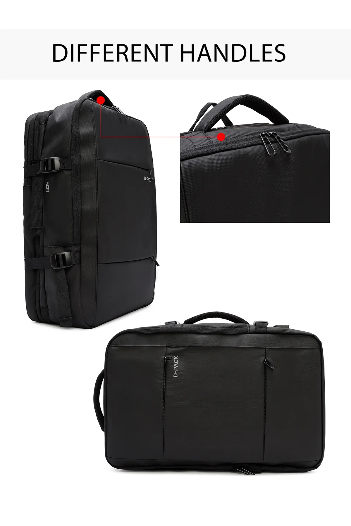 D-Pack Unisex Siyah Teknolojik Kumaş Sırt Çantası - Image 6