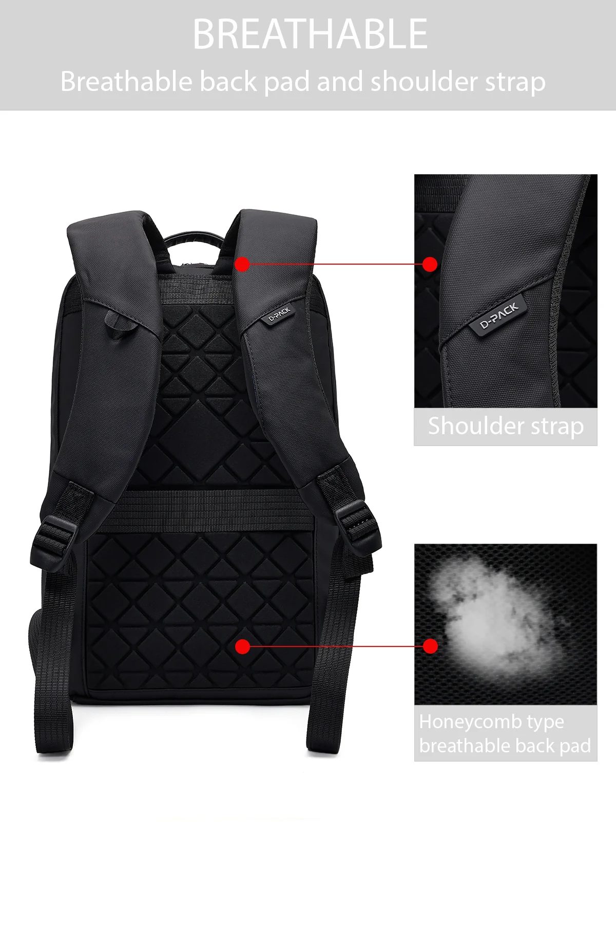 D-Pack Unisex Siyah Teknolojik Kumaş Sırt Çantası - Image 4
