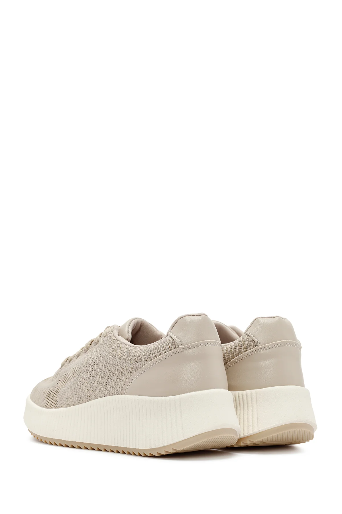 Derimod Zero Kadın Bej Bağcıklı Kalın Tabanlı Kumaş Sneaker - Image 5