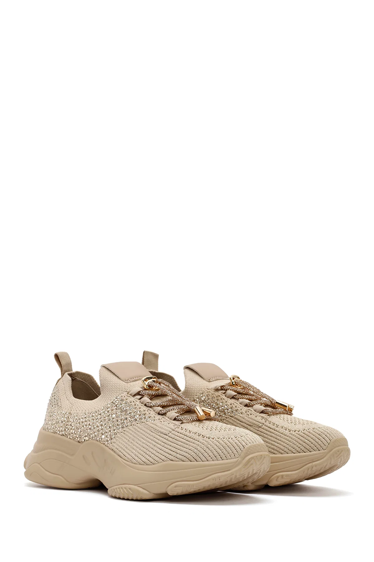 Derimod Zero Kadın Bej Bağcıklı Taş Detaylı Kumaş Sneaker - Image 3