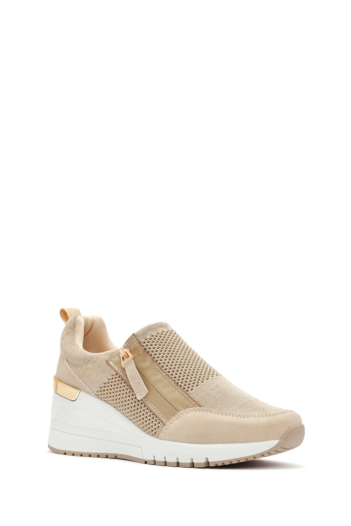 Derimod Zero Kadın Bej Fermuarlı Dolgu Topuklu Kumaş Sneaker - Image 6