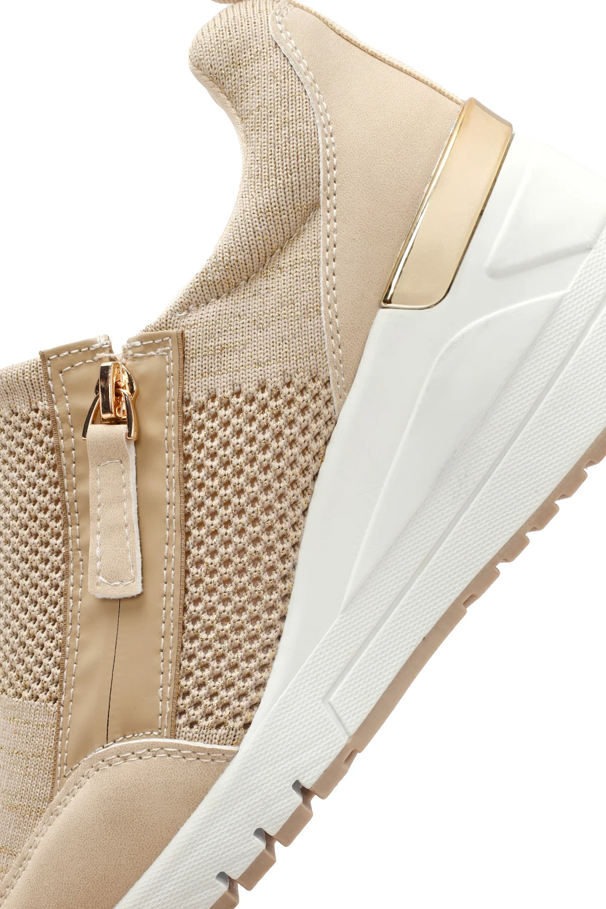 Derimod Zero Kadın Bej Fermuarlı Dolgu Topuklu Kumaş Sneaker - Image 8
