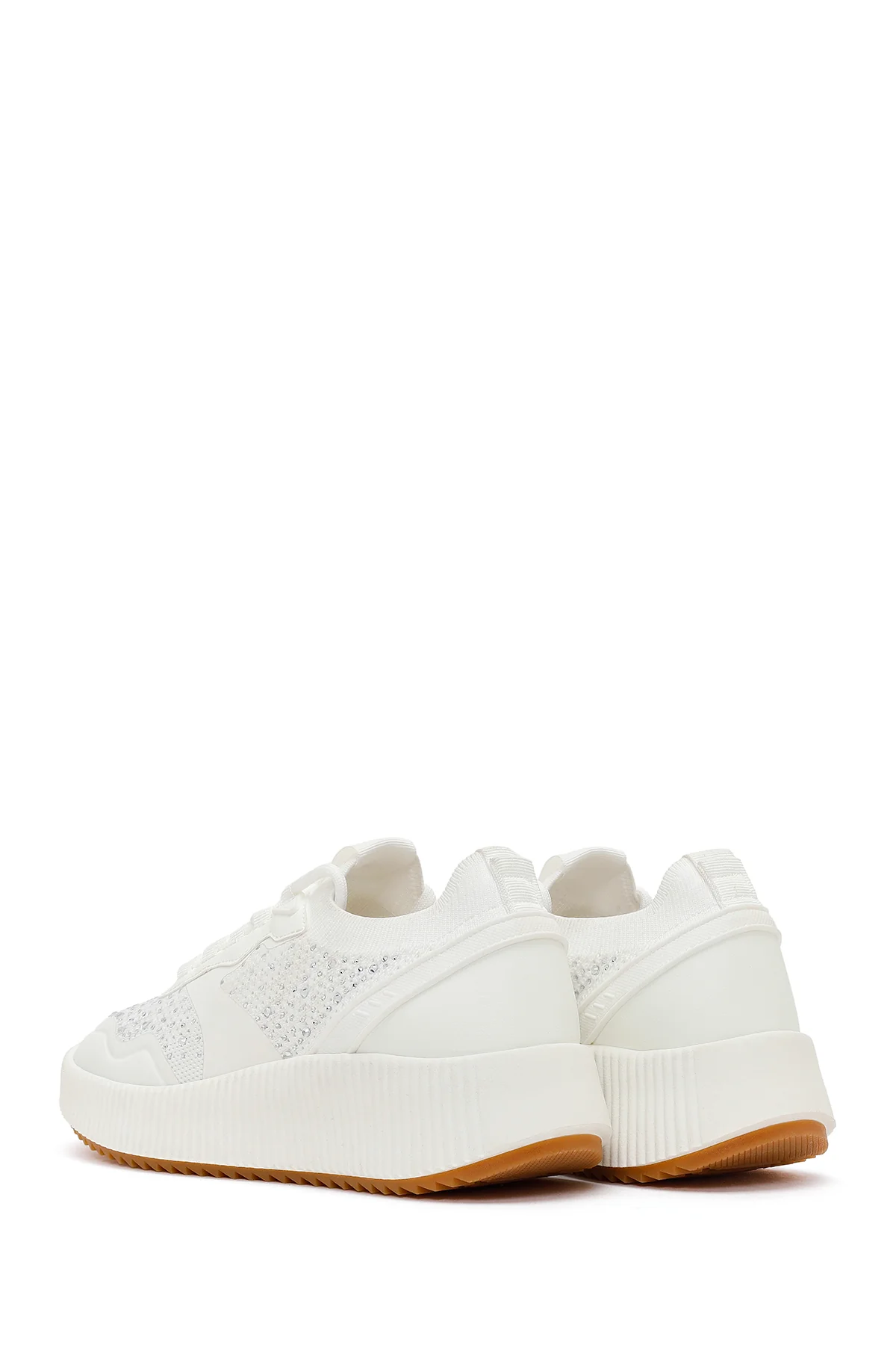 Derimod Zero Kadın Beyaz Bağcıklı Kalın Tabanlı Taşlı Kumaş Sneaker - Image 6