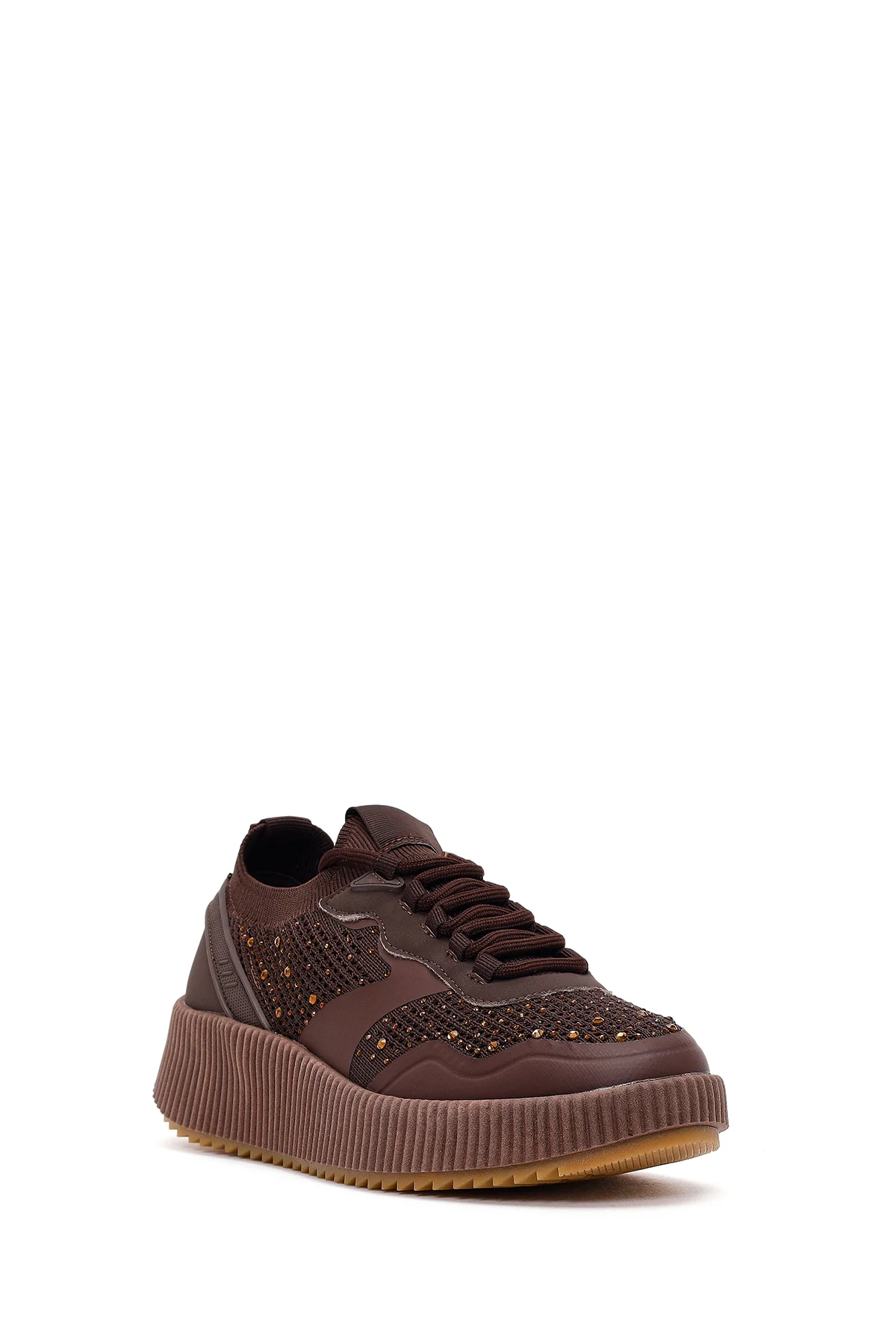 Derimod Zero Kadın Kahverengi Bağcıklı Kalın Tabanlı Taşlı Kumaş Sneaker - Image 7